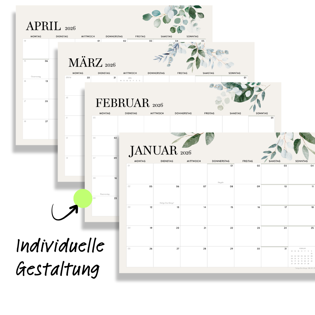 A4 Wandkalender 2026  Felder Querformat