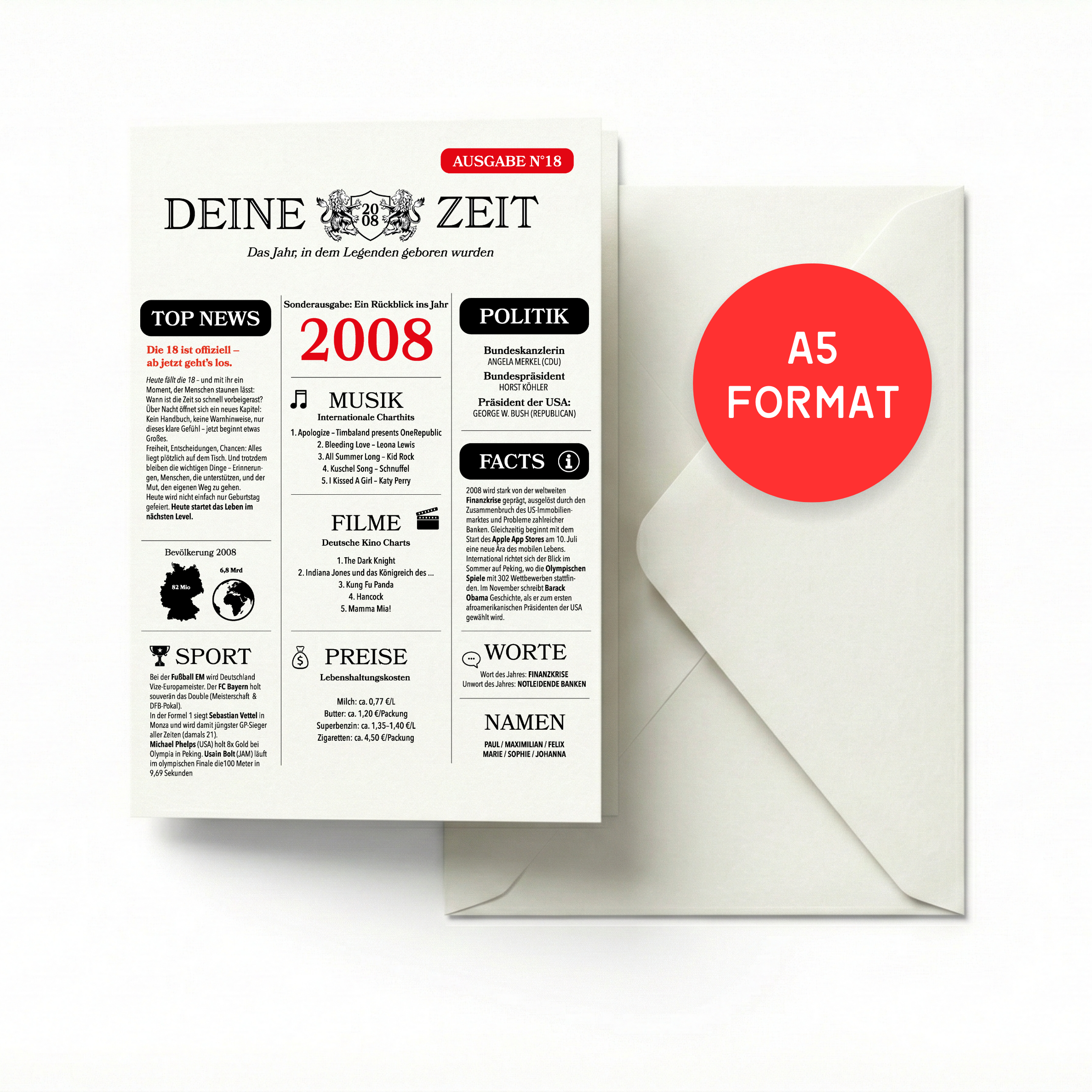 18. Geburtstag Grusskarte A5 Zeitungsdesign