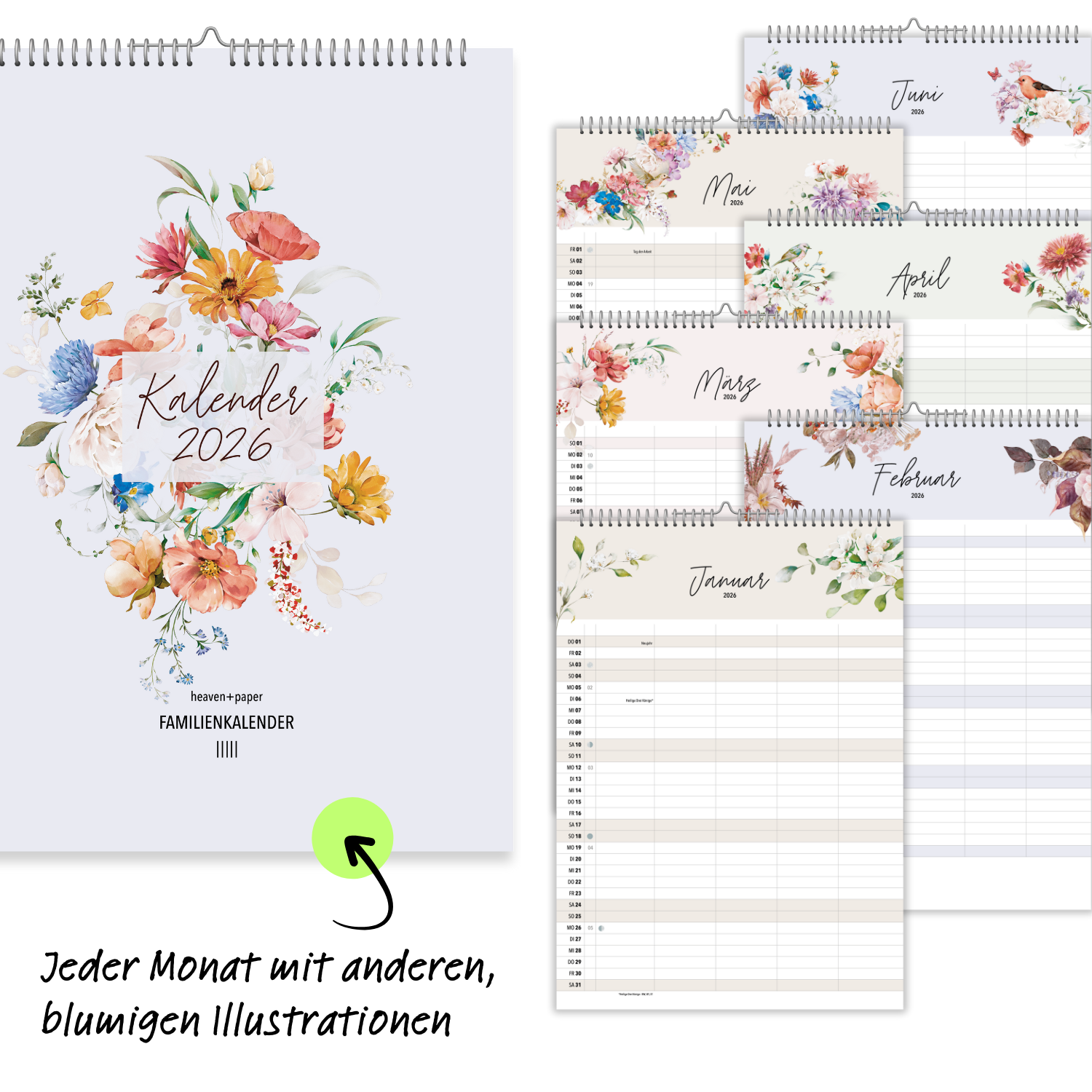 A3 Familienplaner WILDFLOWER 5 Spalten 2026 blumig