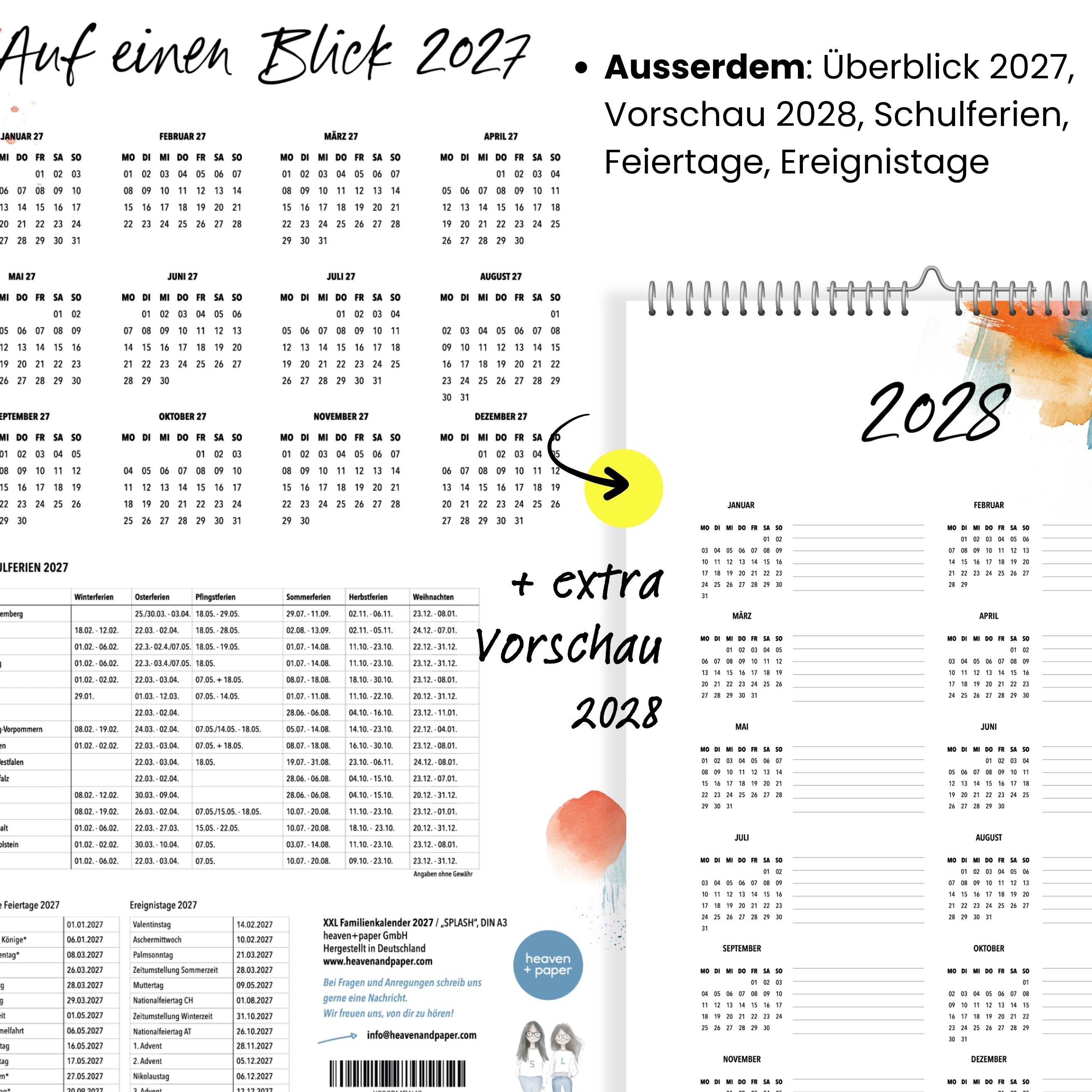 Familienkalender 7 Spalten XXL Splash 2027 Kunstkalender