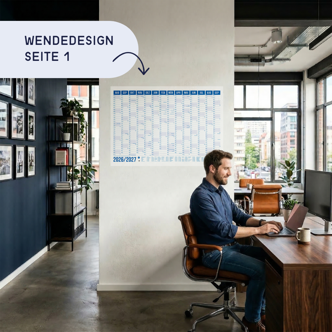 Schuljahresplaner 2026/2027 A1 Blau – Wandkalender mit Ferien