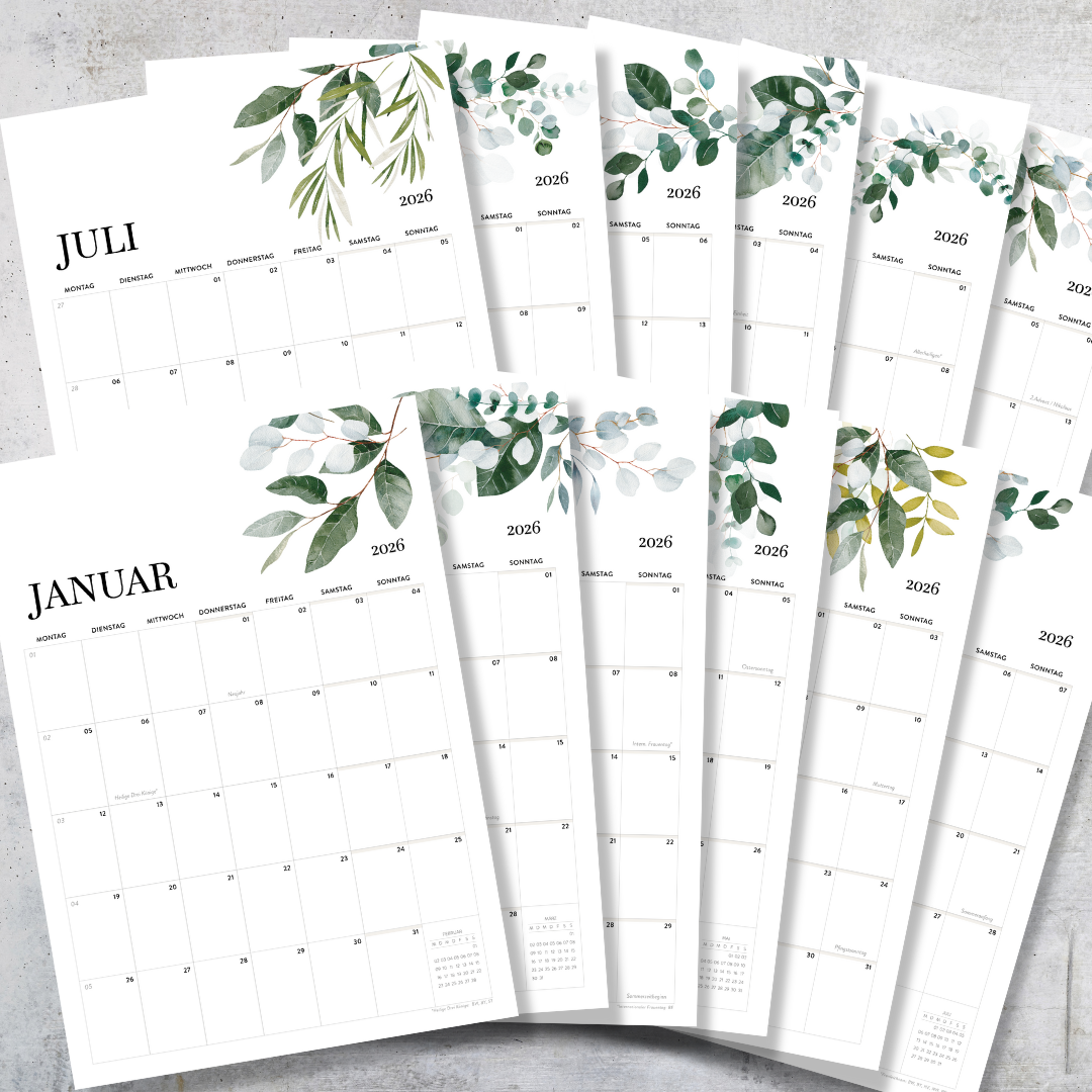 A4 Wandkalender 2026  Felder Hochformat