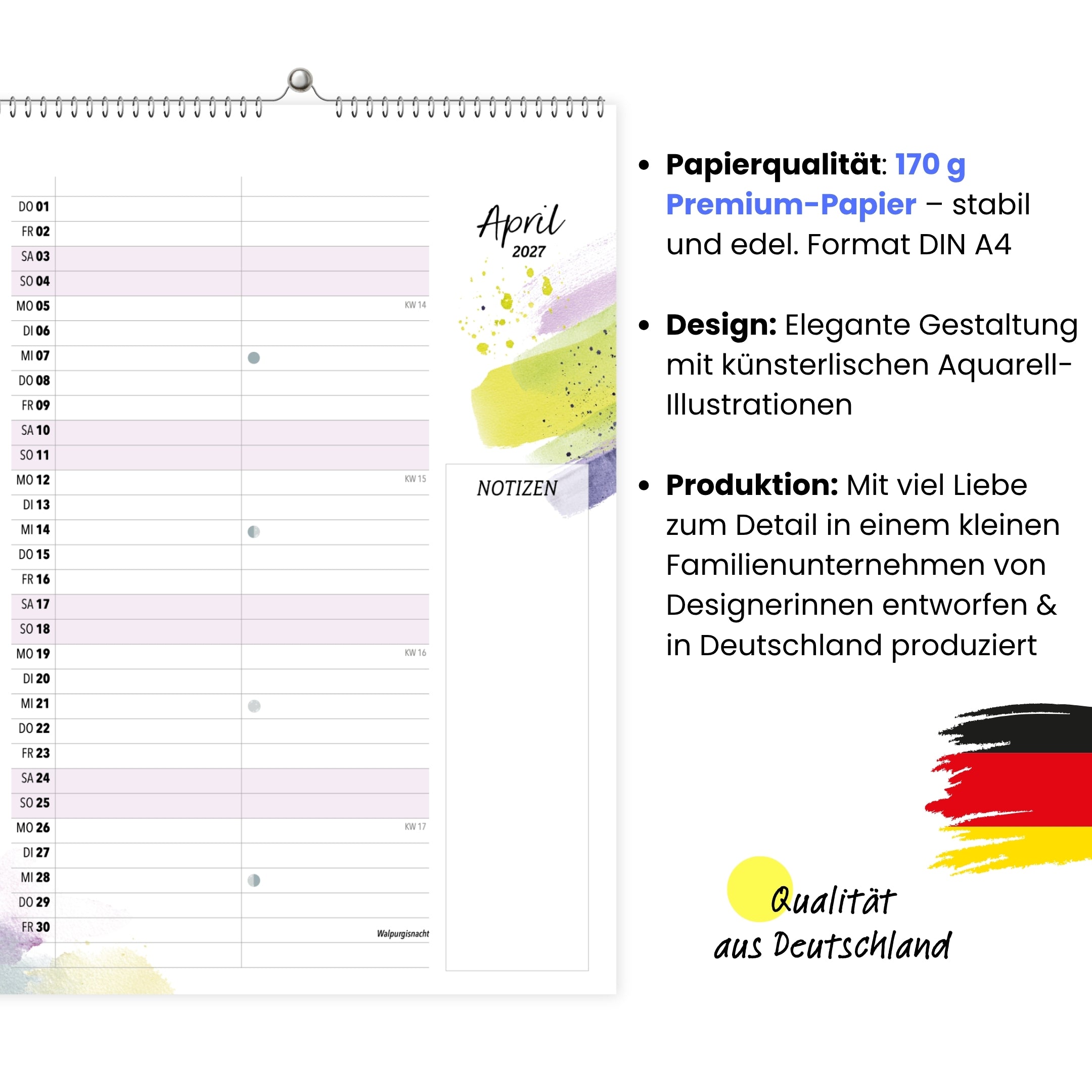 Wandkalender 2 Spalten A4 Splash 2027