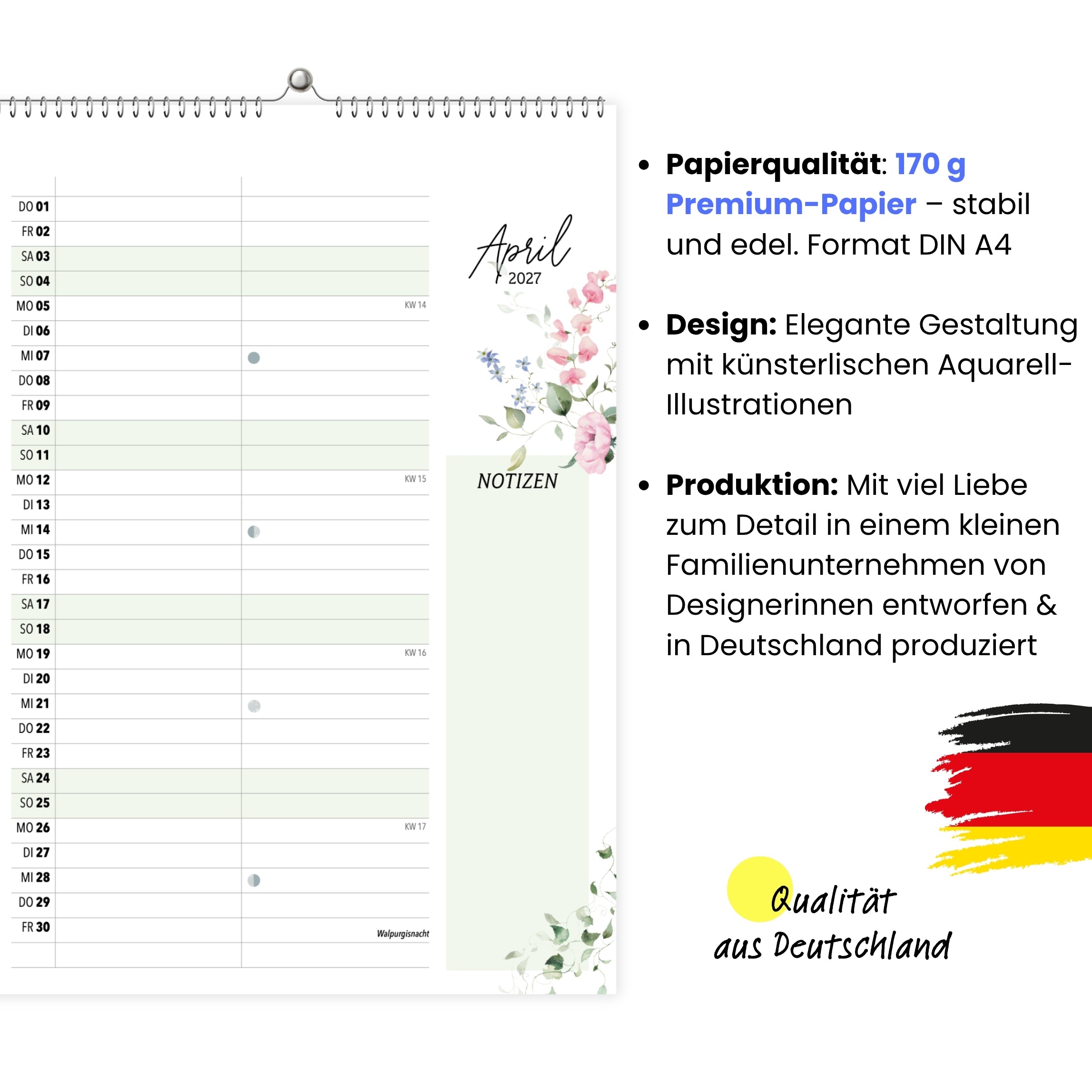Wandkalender 2 Spalten A4 Wildblumen 2027