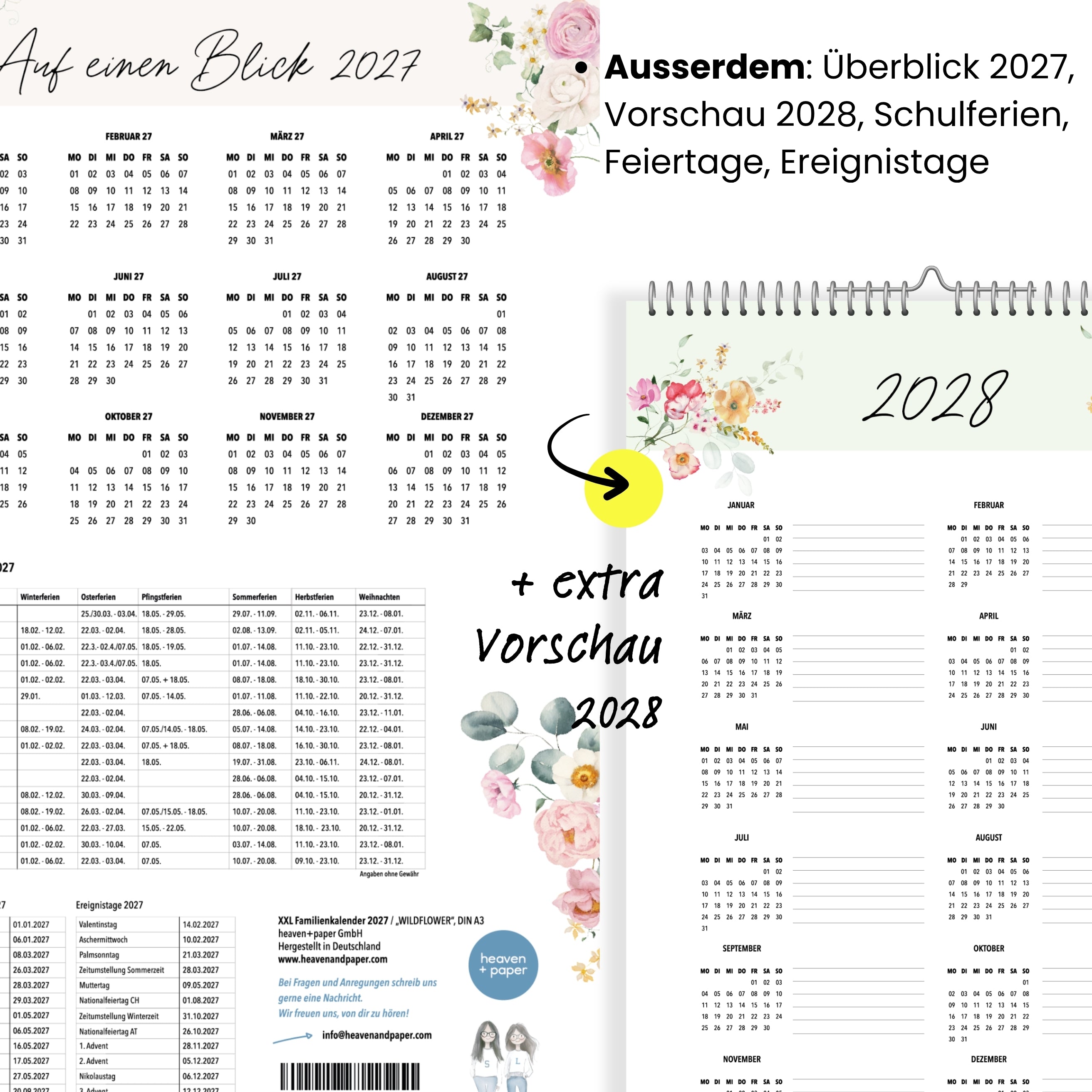Familienkalender 7 Spalten XXL Wildblumen 2027 Blumen