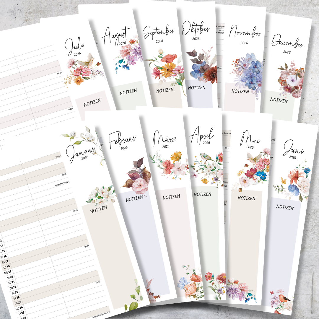 A4 Wandkalender 2 Spalten WILDFLOWER 2026