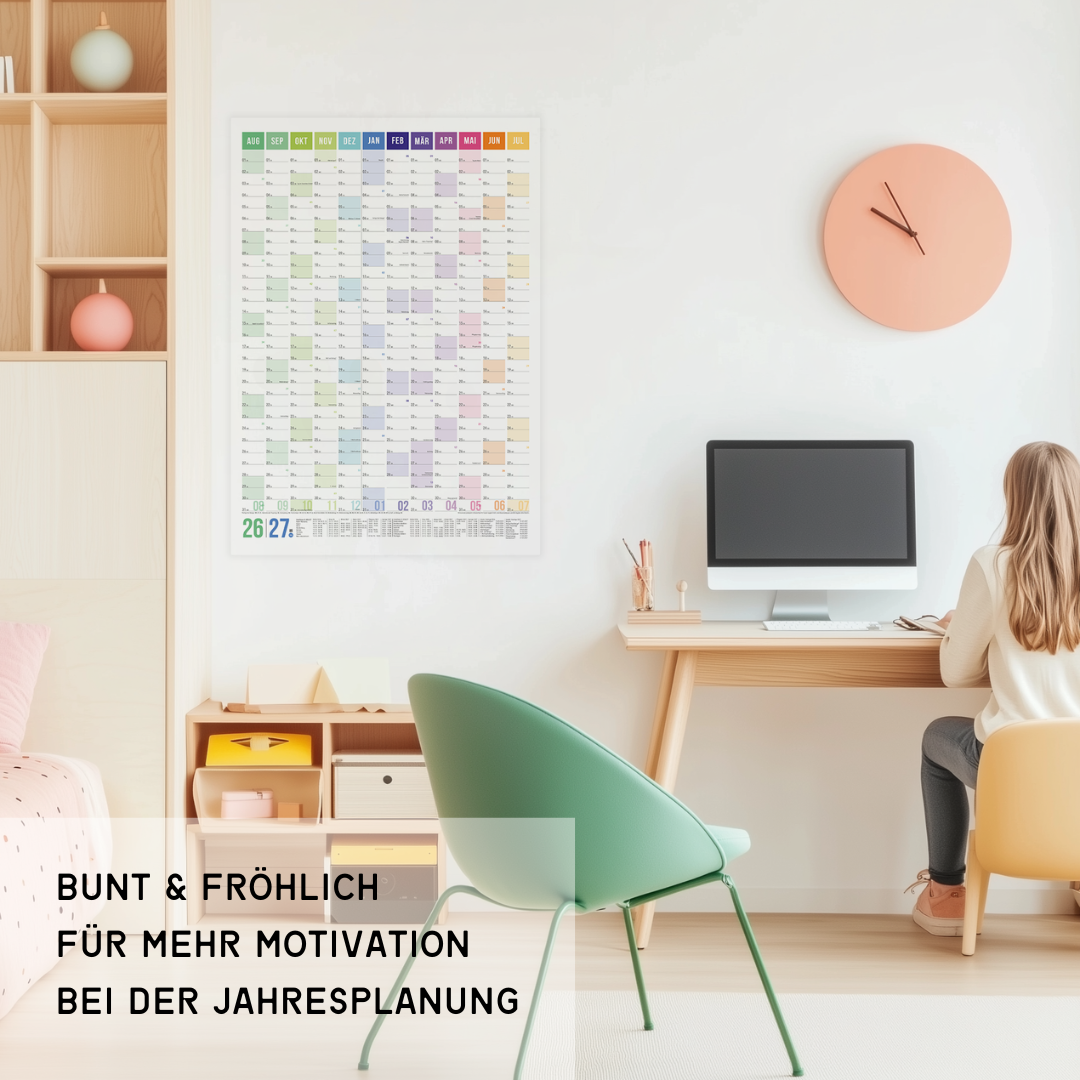 Schuljahresplaner 2026/2027 A1 Regenbogen – Wandkalender mit Ferien