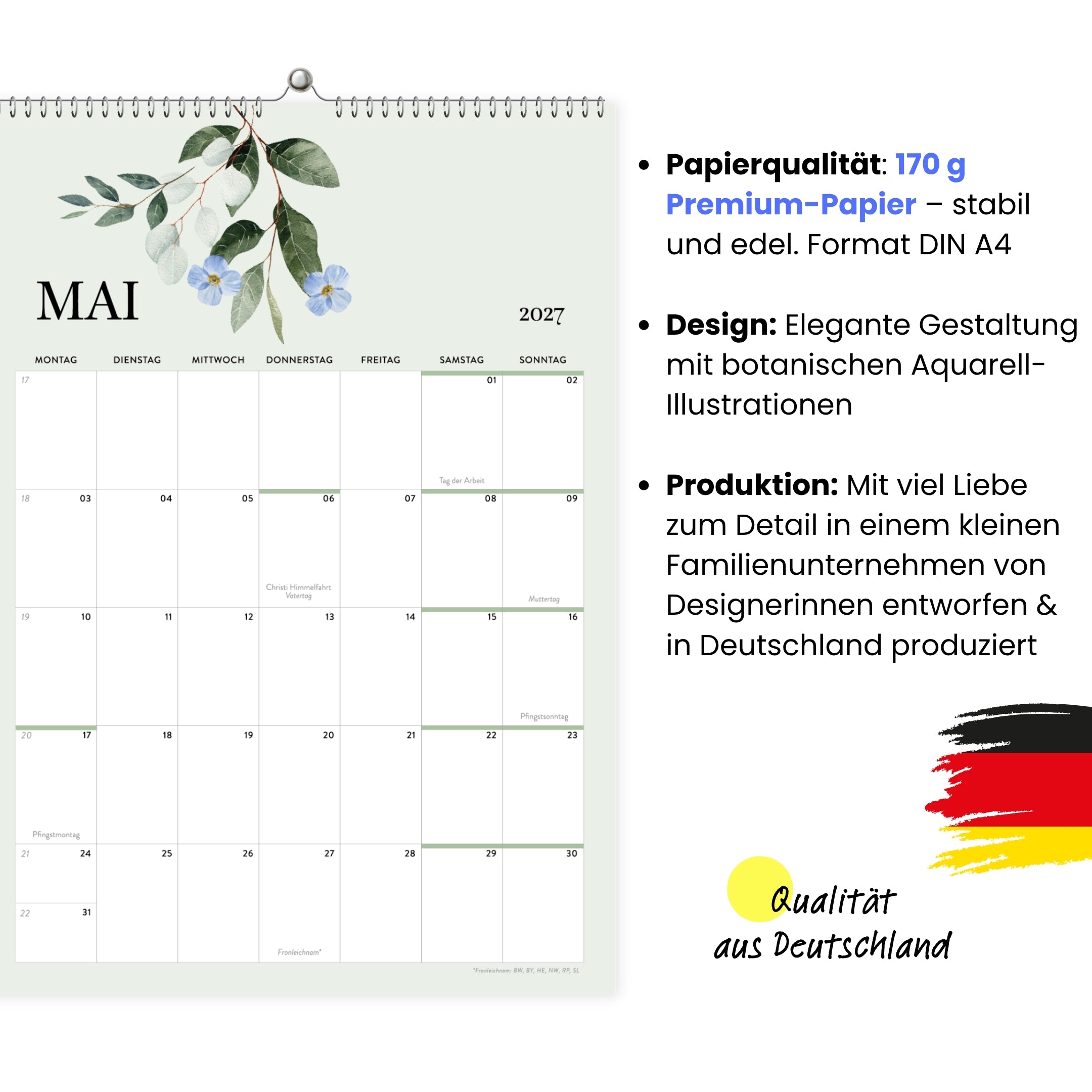 A4 Wandkalender 2027 Eukalyptus Hochformat