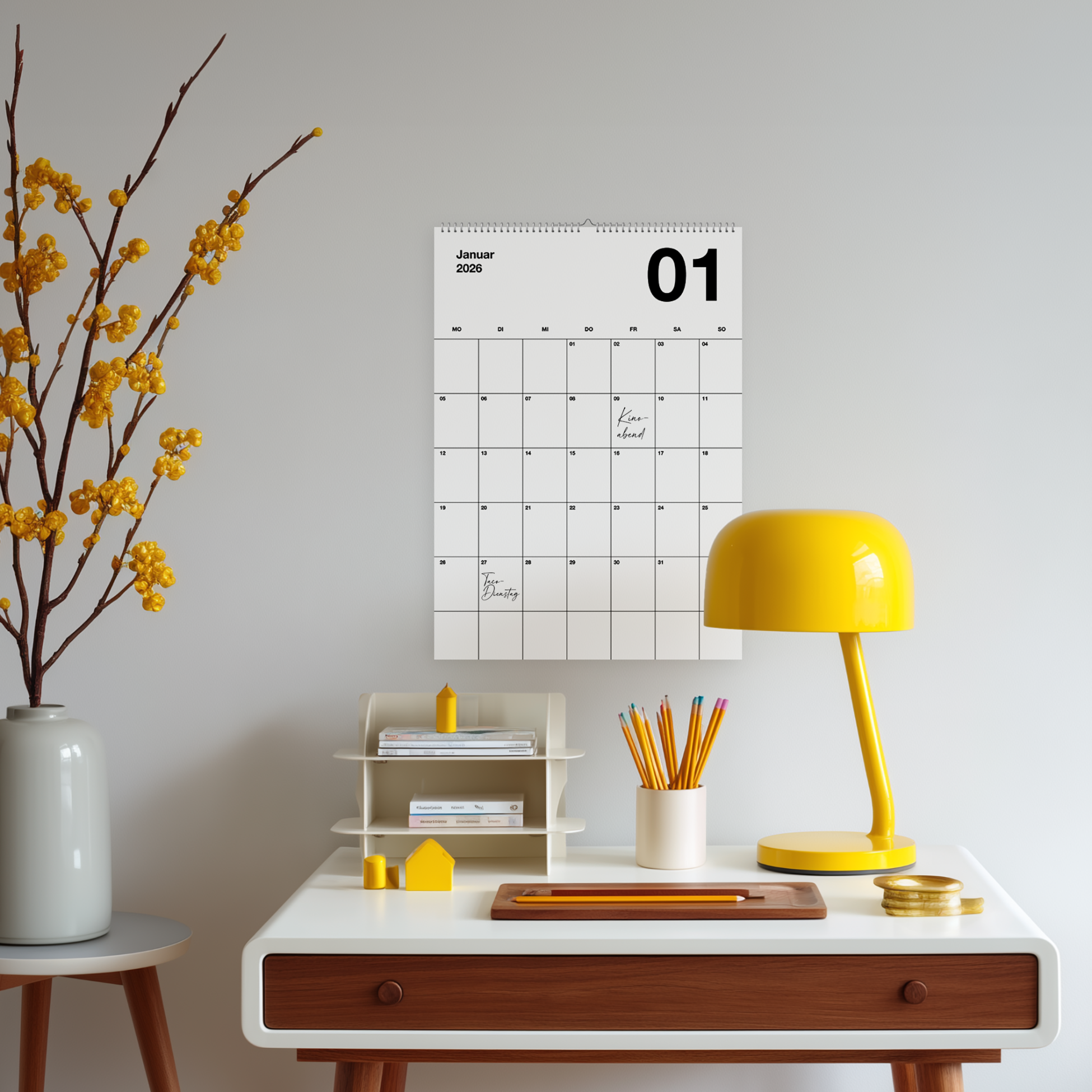 A3 Minimalistischer Design Wandkalender 2026 Black