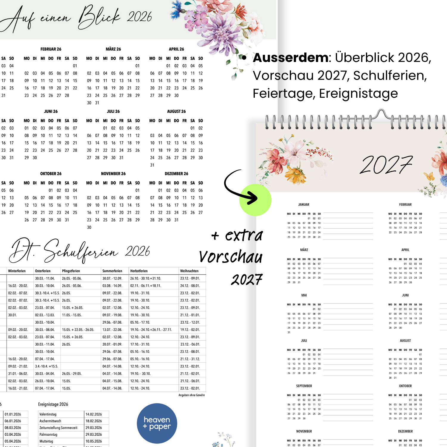 A3 Familienplaner WILDFLOWER 5 Spalten 2026 blumig
