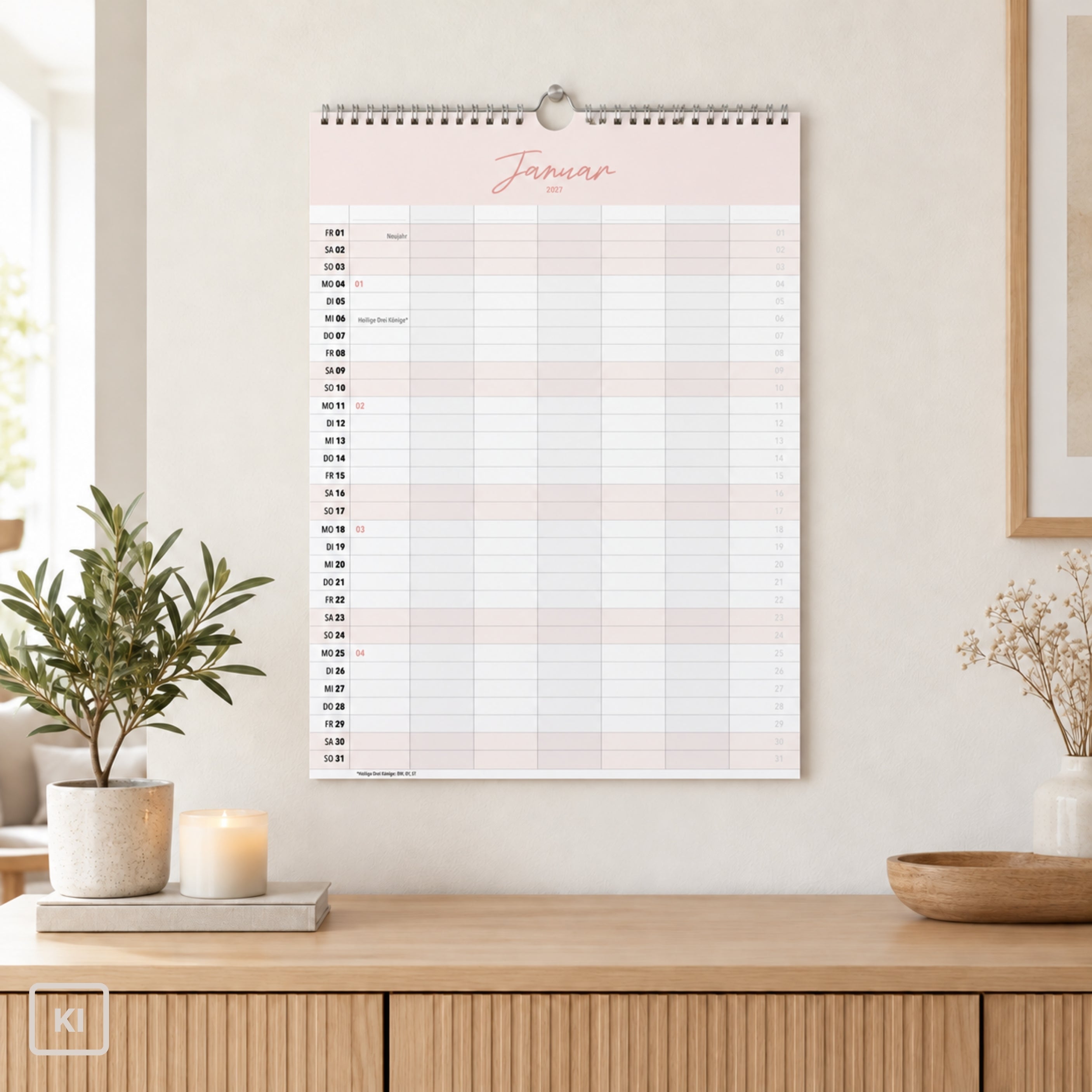 Familienkalender 7 Spalten XXL Cozy 2027 Minimalistisch