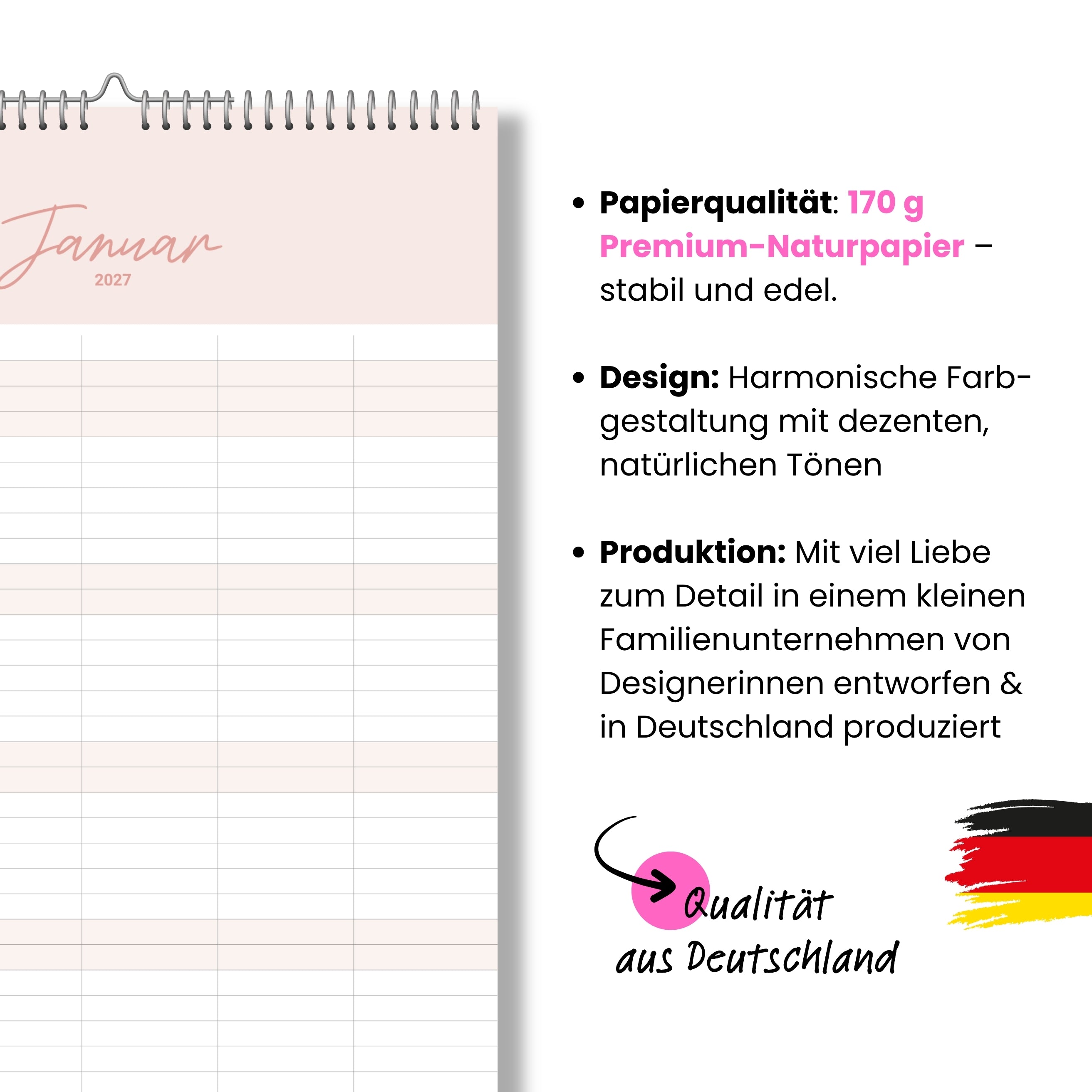 A3 Familienplaner Cozy 5 Spalten 2027 minimalistisch