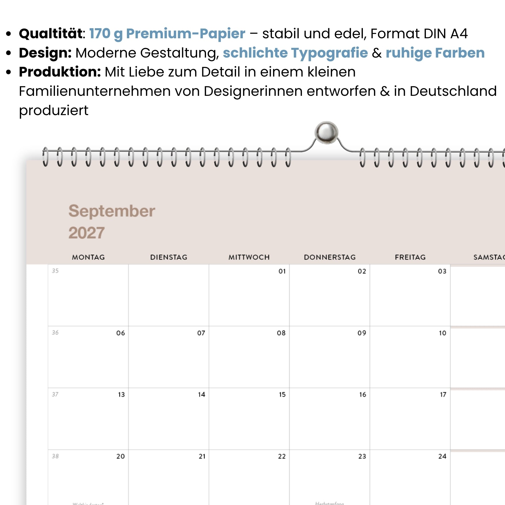 A4 Wandkalender 2027 Essential Querformat