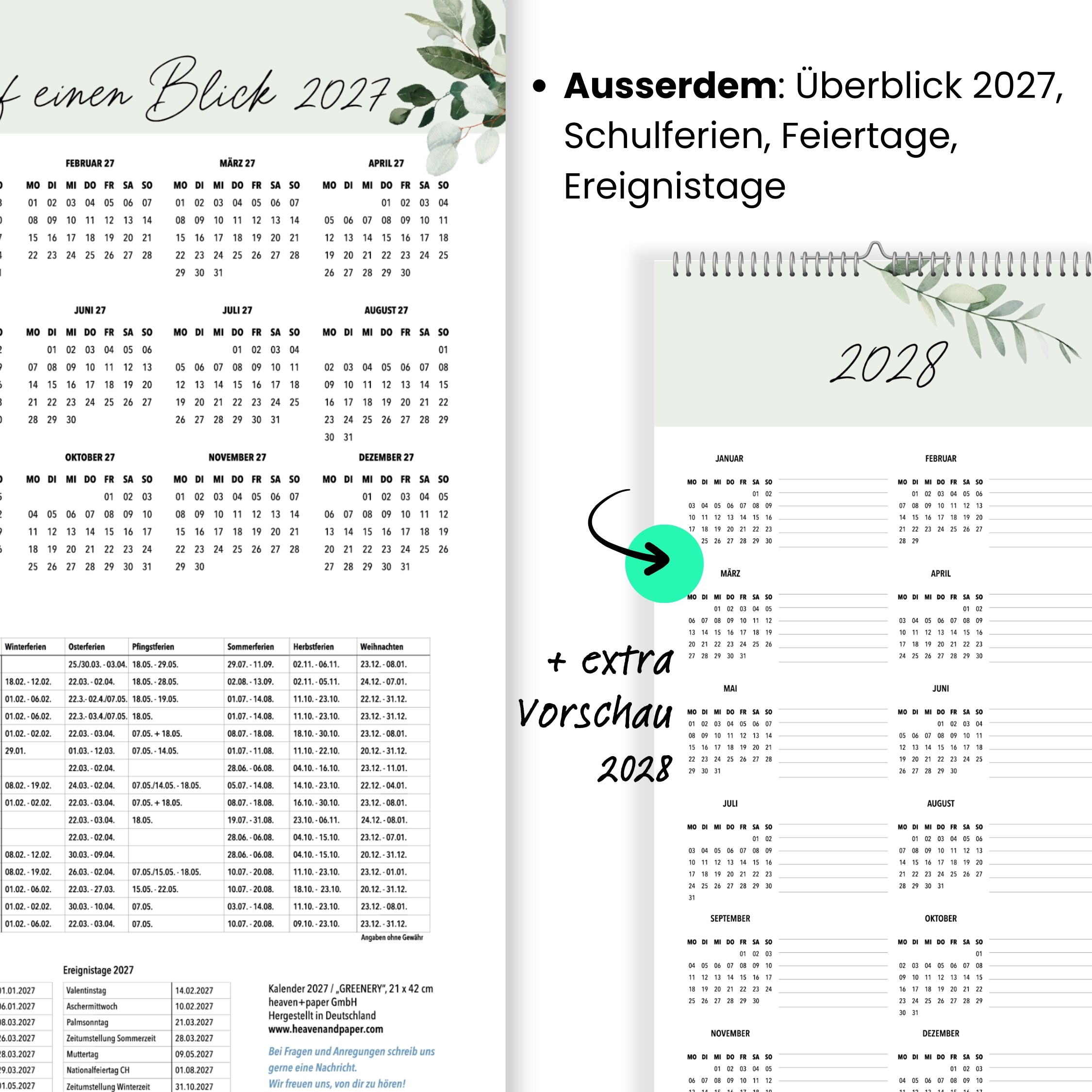 Paarplaner 3 Spalten 2027 Green, botanisch