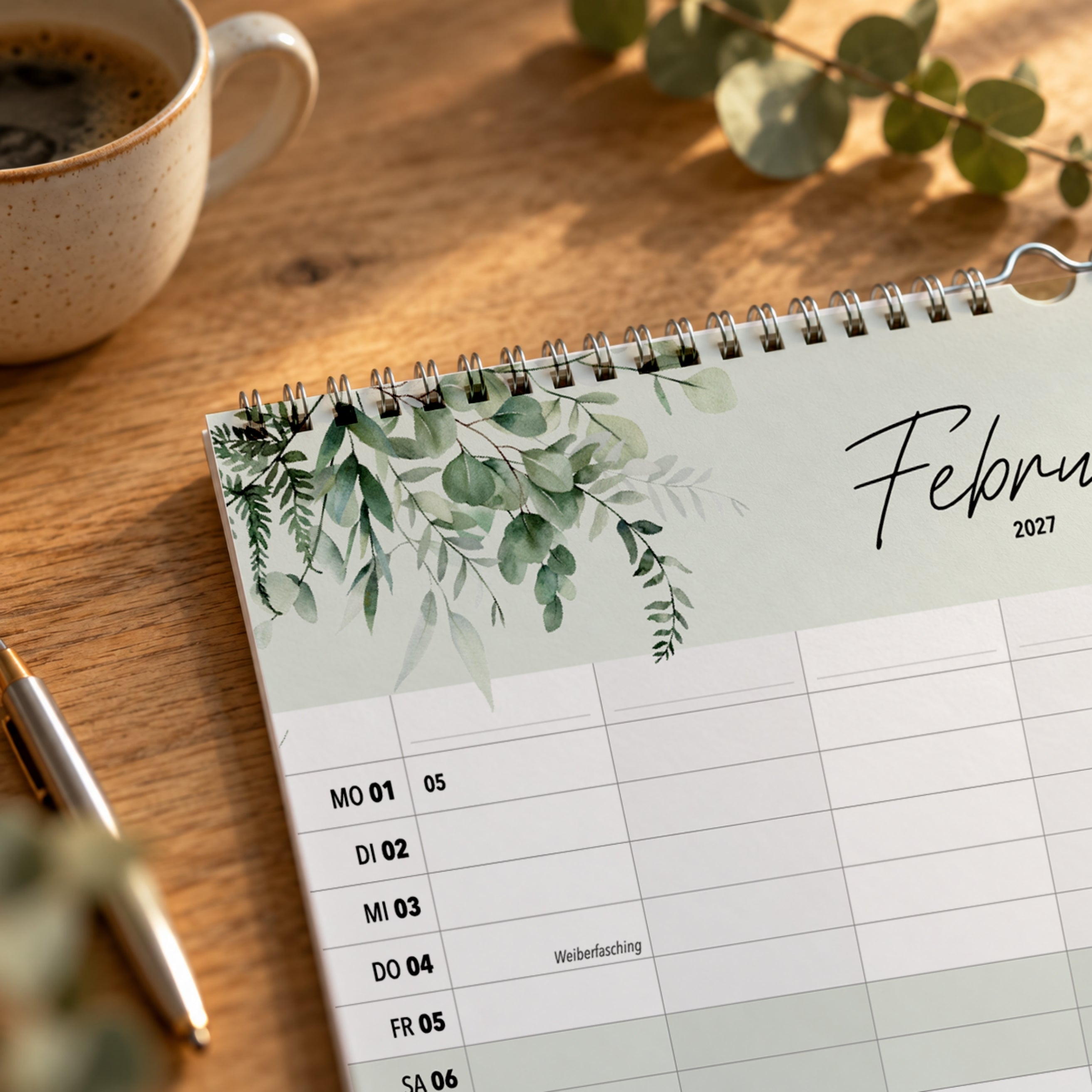Familienkalender 7 Spalten XXL Green 2027 Botanisch