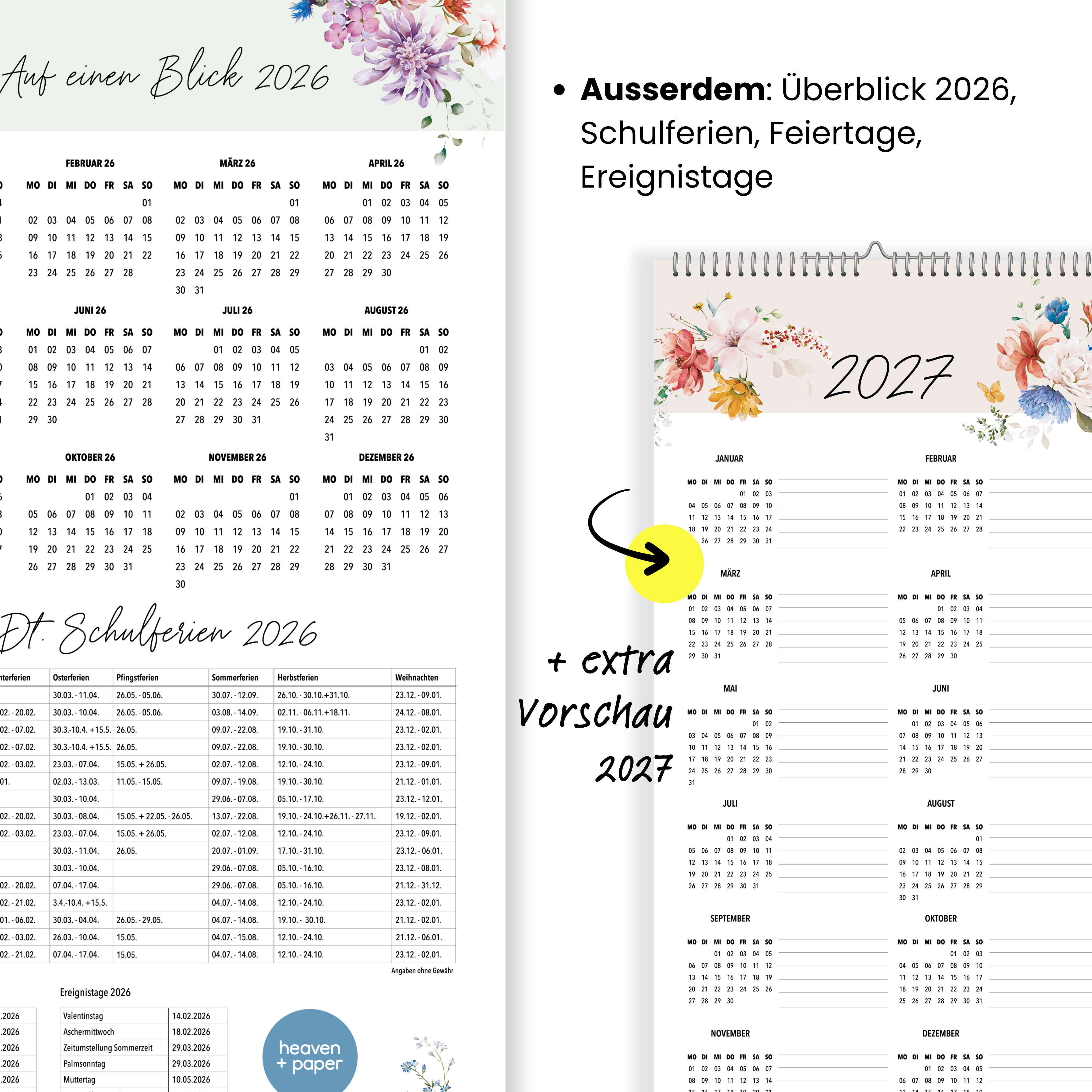 Paarplaner WILDFLOWER 3 Spalten 2026 blumig