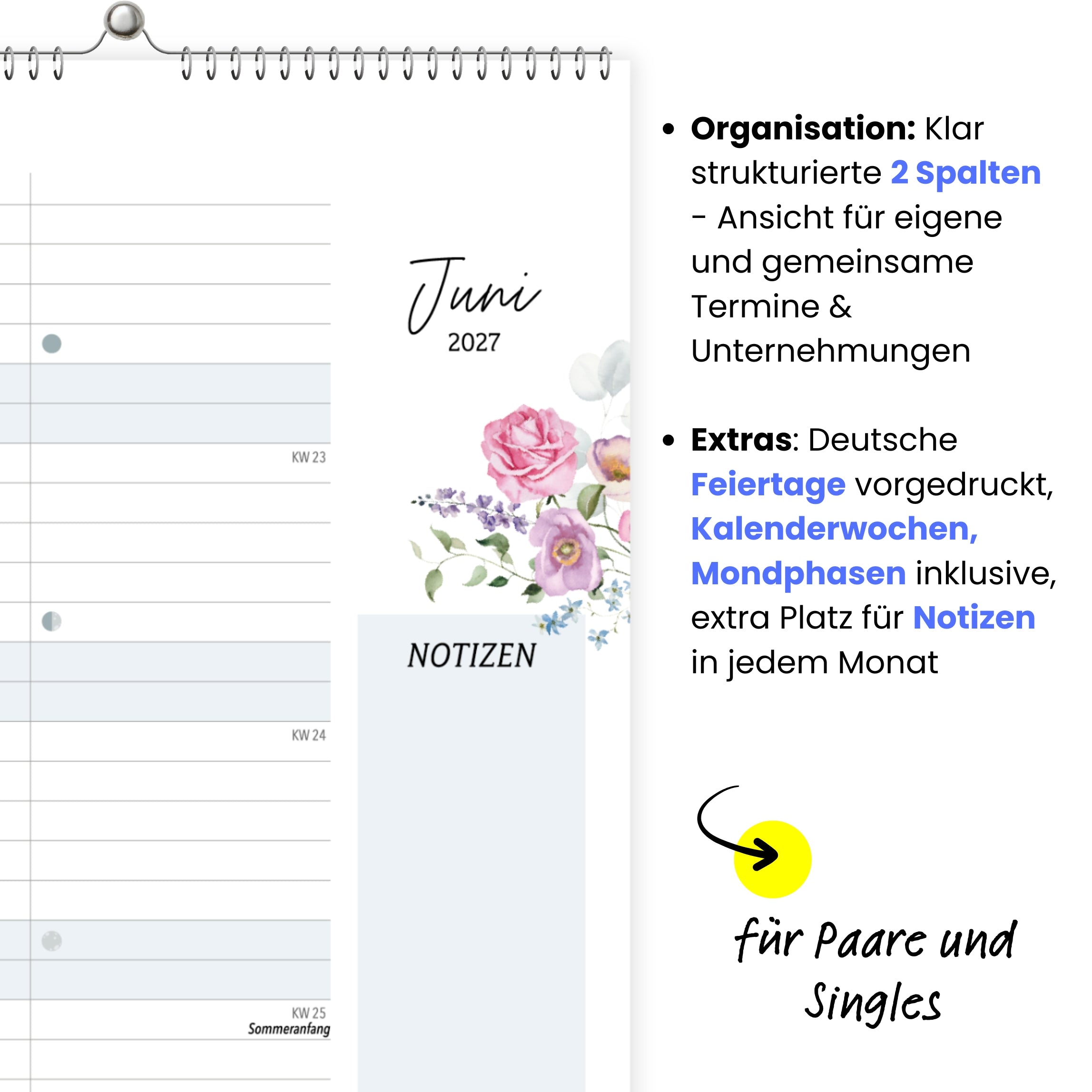 Wandkalender 2 Spalten A4 Wildblumen 2027