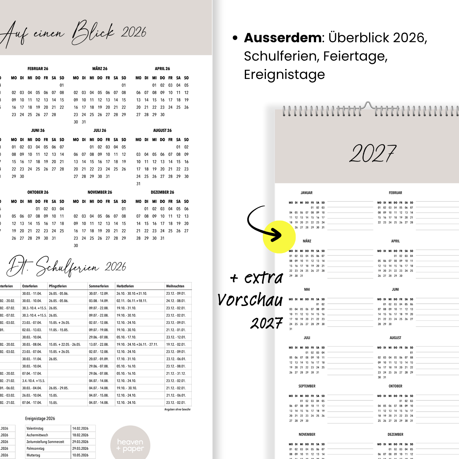 Paarplaner COZY 3 Spalten 2026 minimalistisch