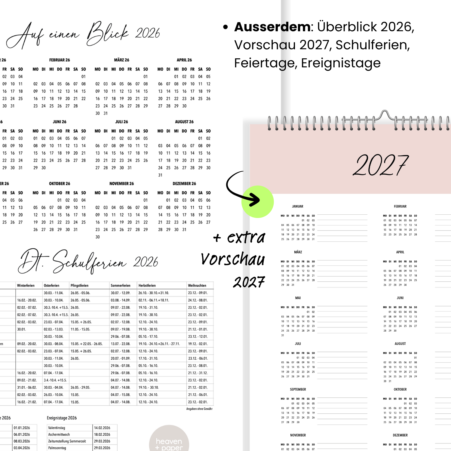 A3 Familienplaner COZY 5 Spalten 2026 minimalistisch