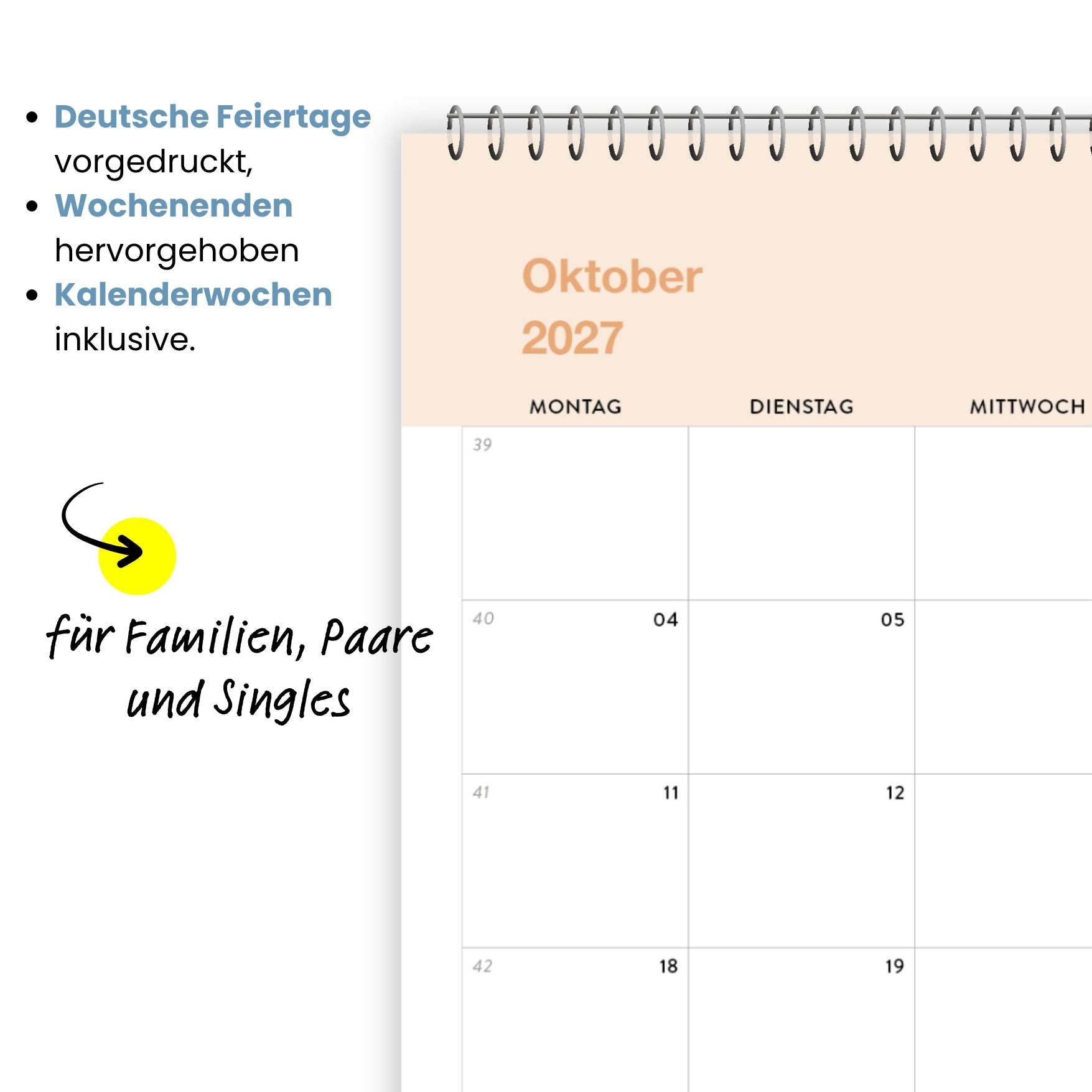 A4 Wandkalender 2027 Essential Querformat