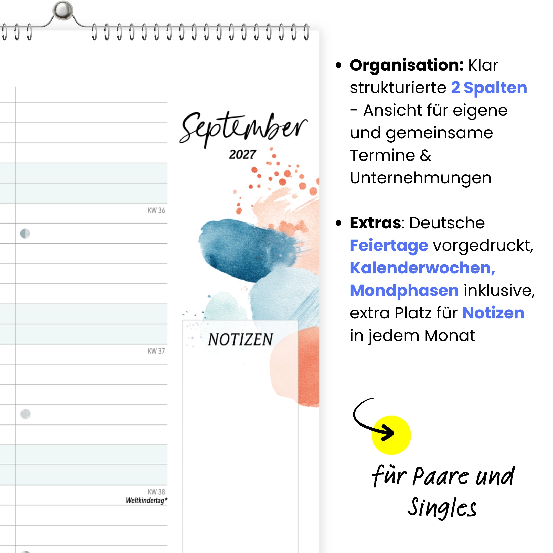 Wandkalender 2 Spalten A4 Splash 2027