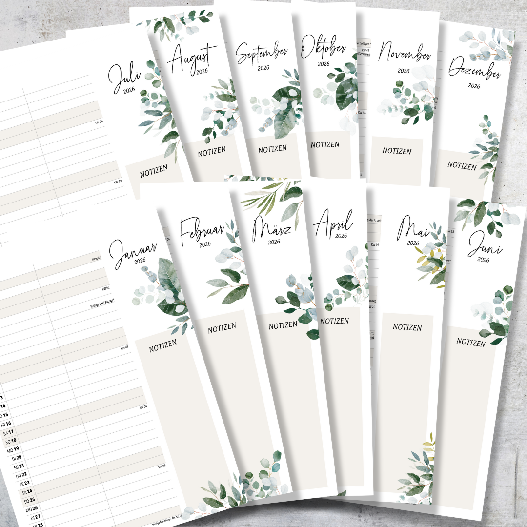 A4 Wandkalender 2 Spalten GREEN 2026