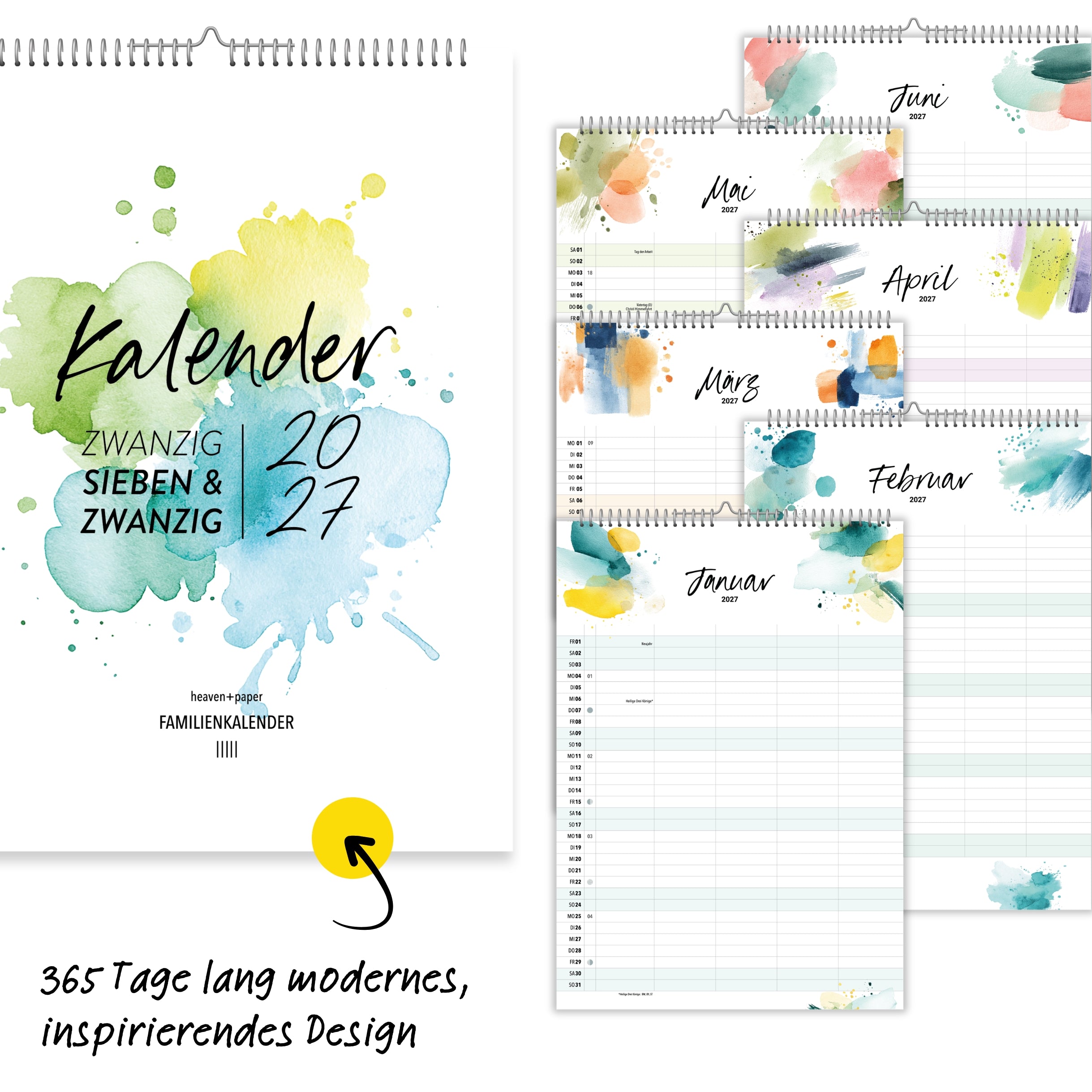 A3 Familienplaner Splash 5 Spalten 2027 Kunstkalender