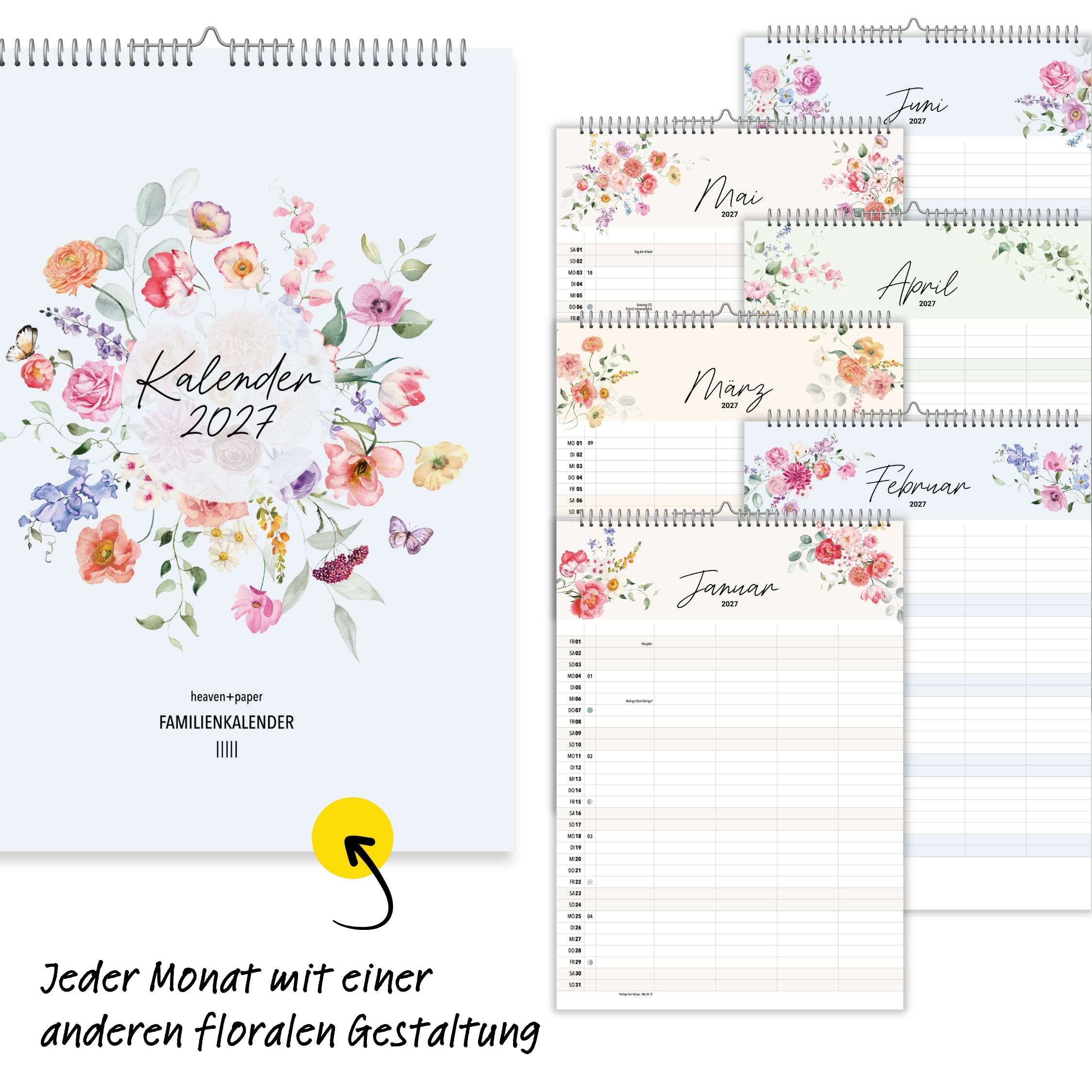 A3 Familienplaner Wildblumen 5 Spalten 2027