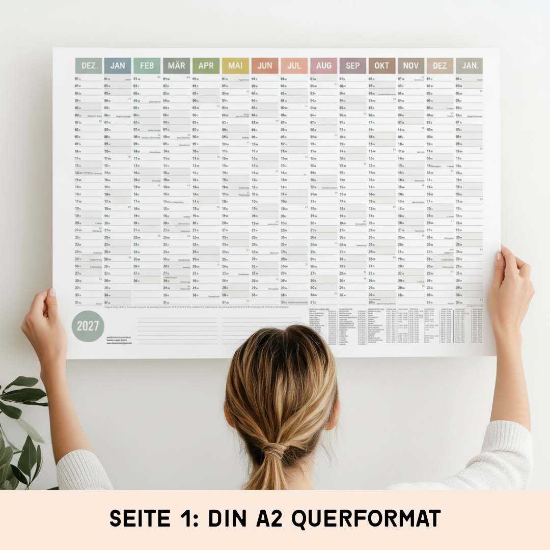 A2 Wandplaner 2027 gerollt Natural Querformat/Hochformat