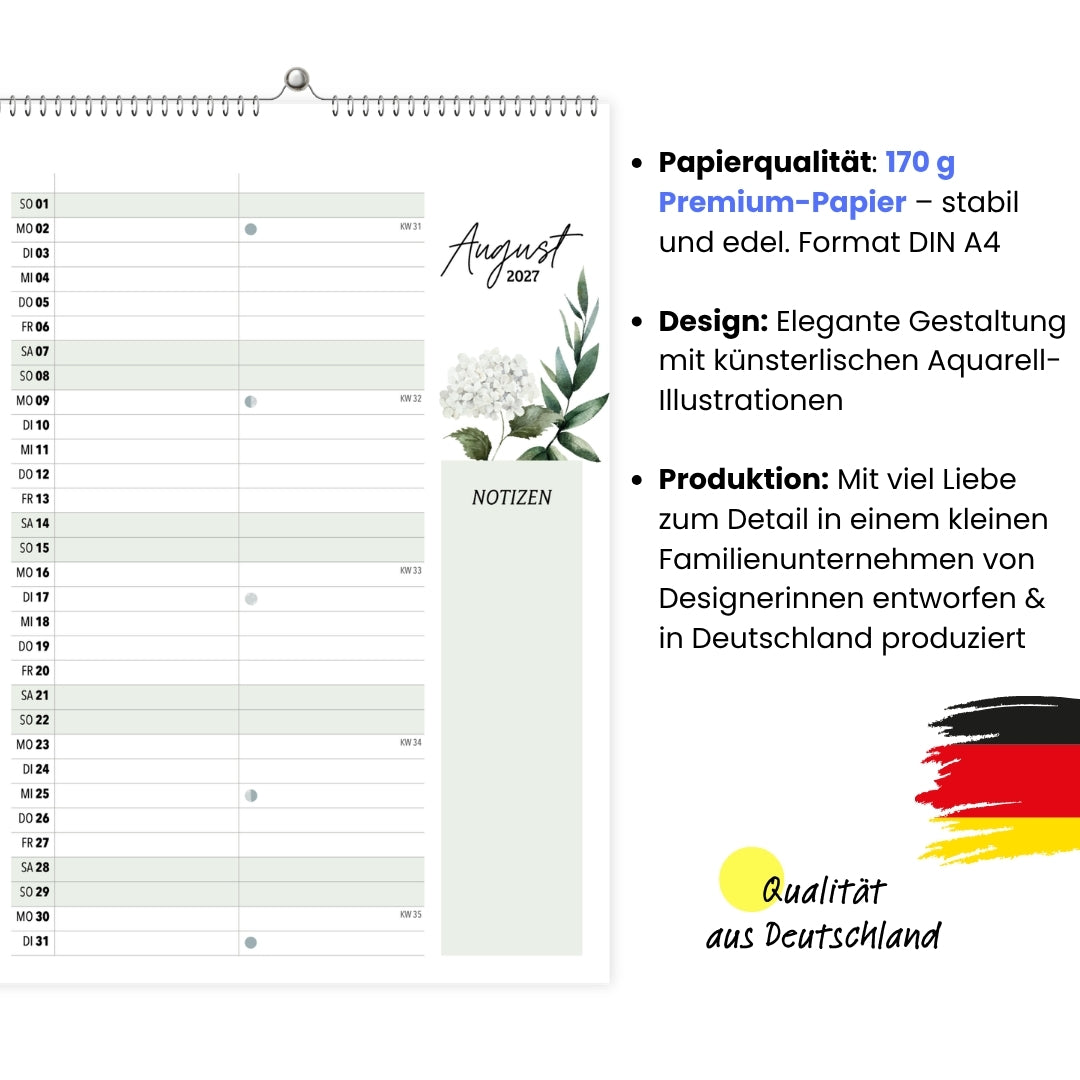 Wandkalender 2 Spalten A4 Green 2027
