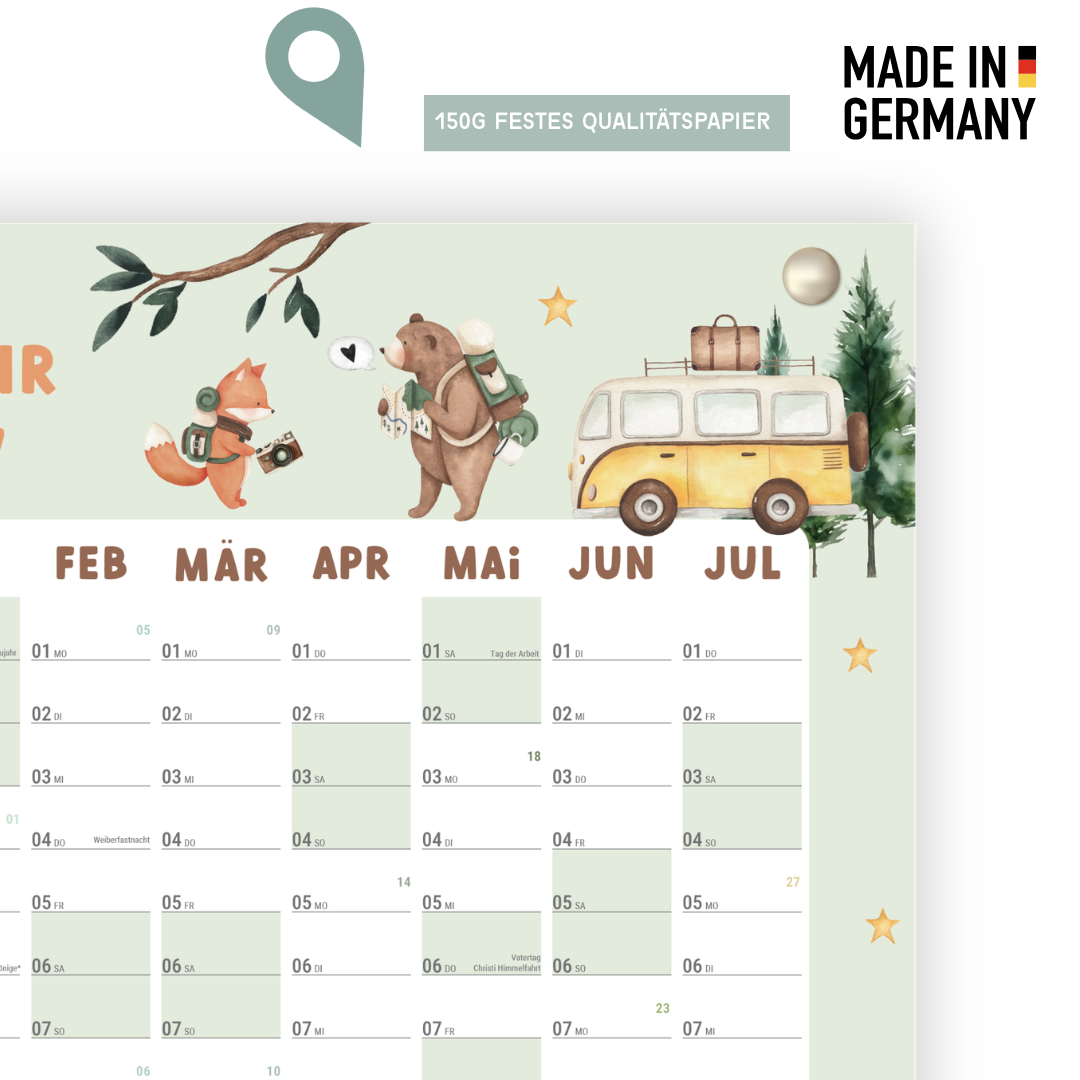 Schuljahresplaner 2026/2027 A1 Waldtiere – Familienkalender