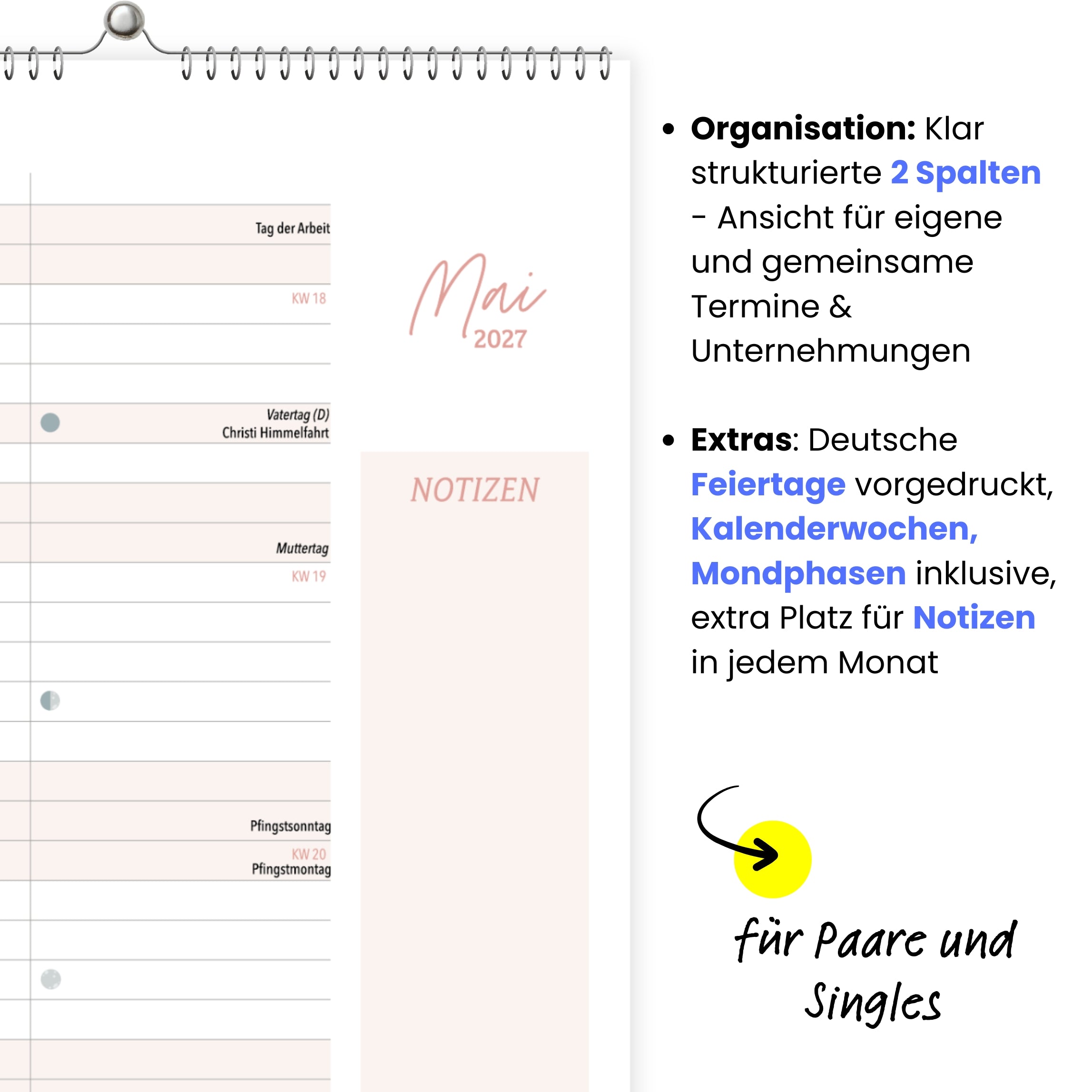 Wandkalender 2 Spalten A4 COZY 2027