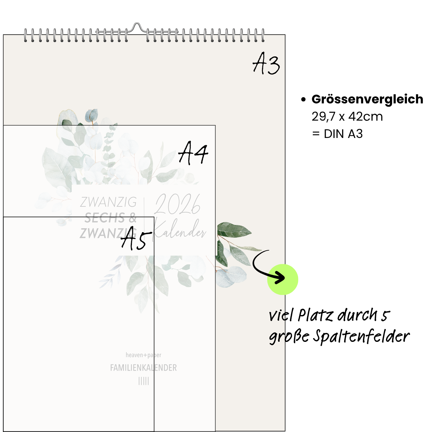 A3 Familienplaner GREENERY 5 Spalten 2026 botanisch