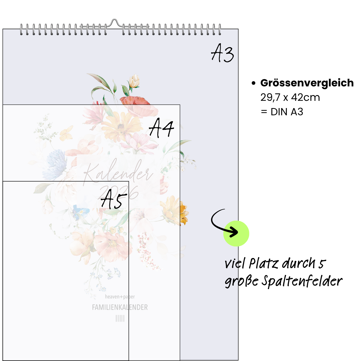 A3 Familienplaner WILDFLOWER 5 Spalten 2026 blumig