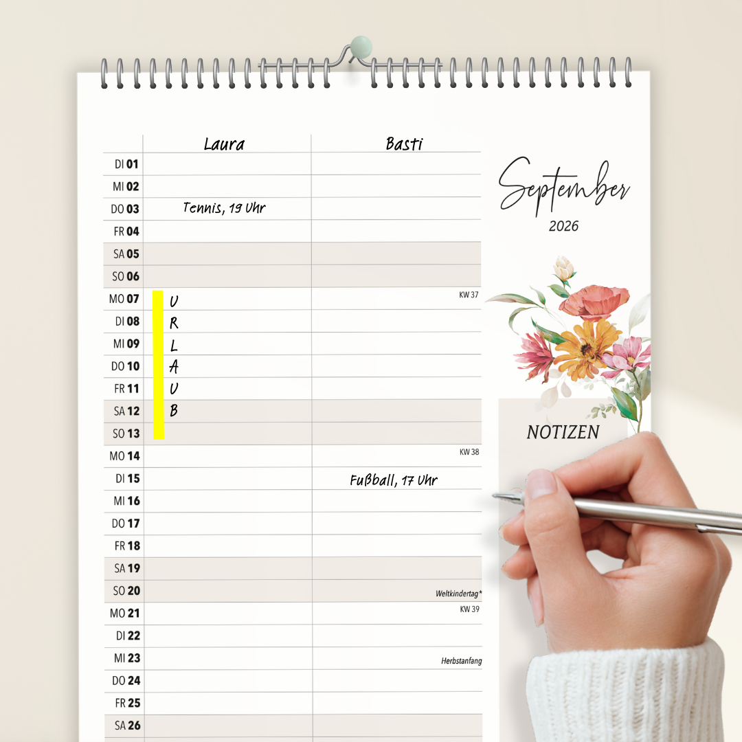 A4 Wandkalender 2 Spalten WILDFLOWER 2026