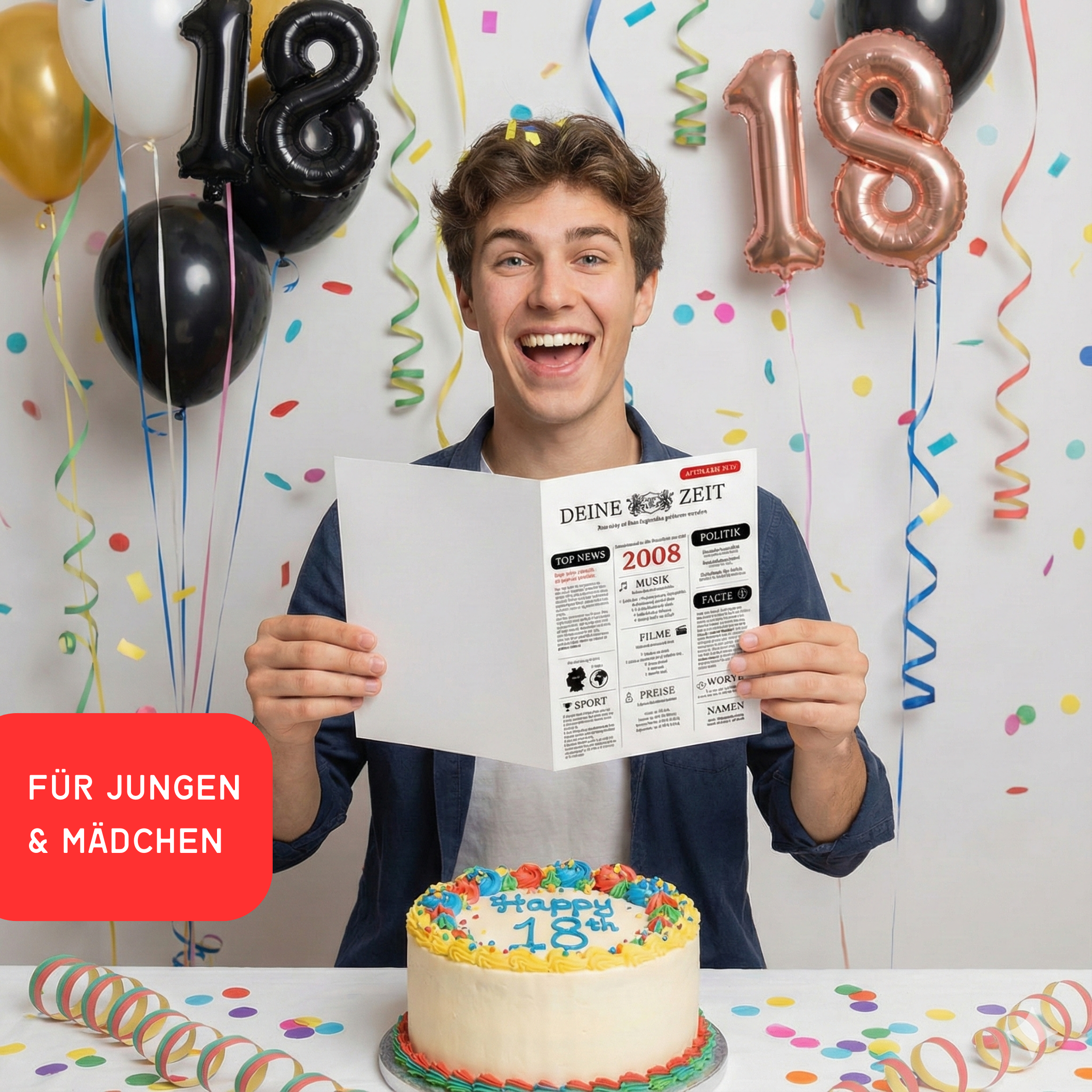 18. Geburtstag Grusskarte A5 Zeitungsdesign