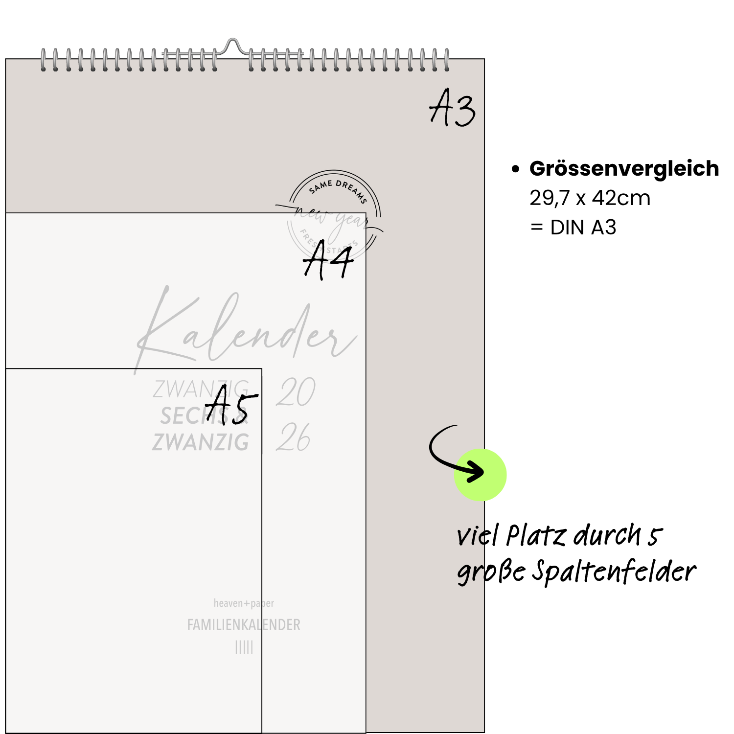 A3 Familienplaner COZY 5 Spalten 2026 minimalistisch