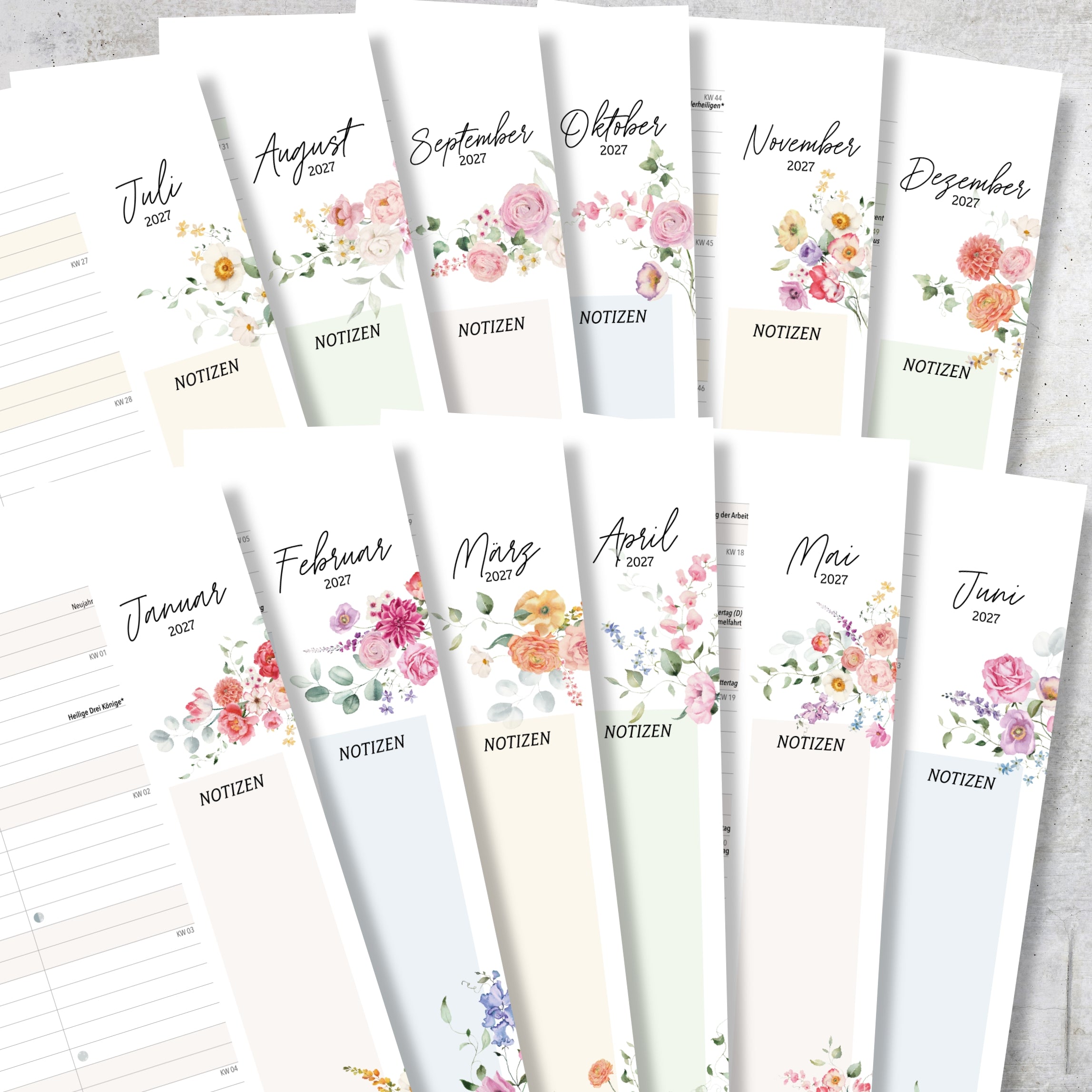 Wandkalender 2 Spalten A4 Wildblumen 2027