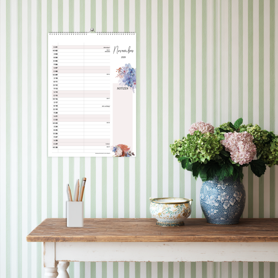 A4 Wandkalender 2 Spalten WILDFLOWER 2026