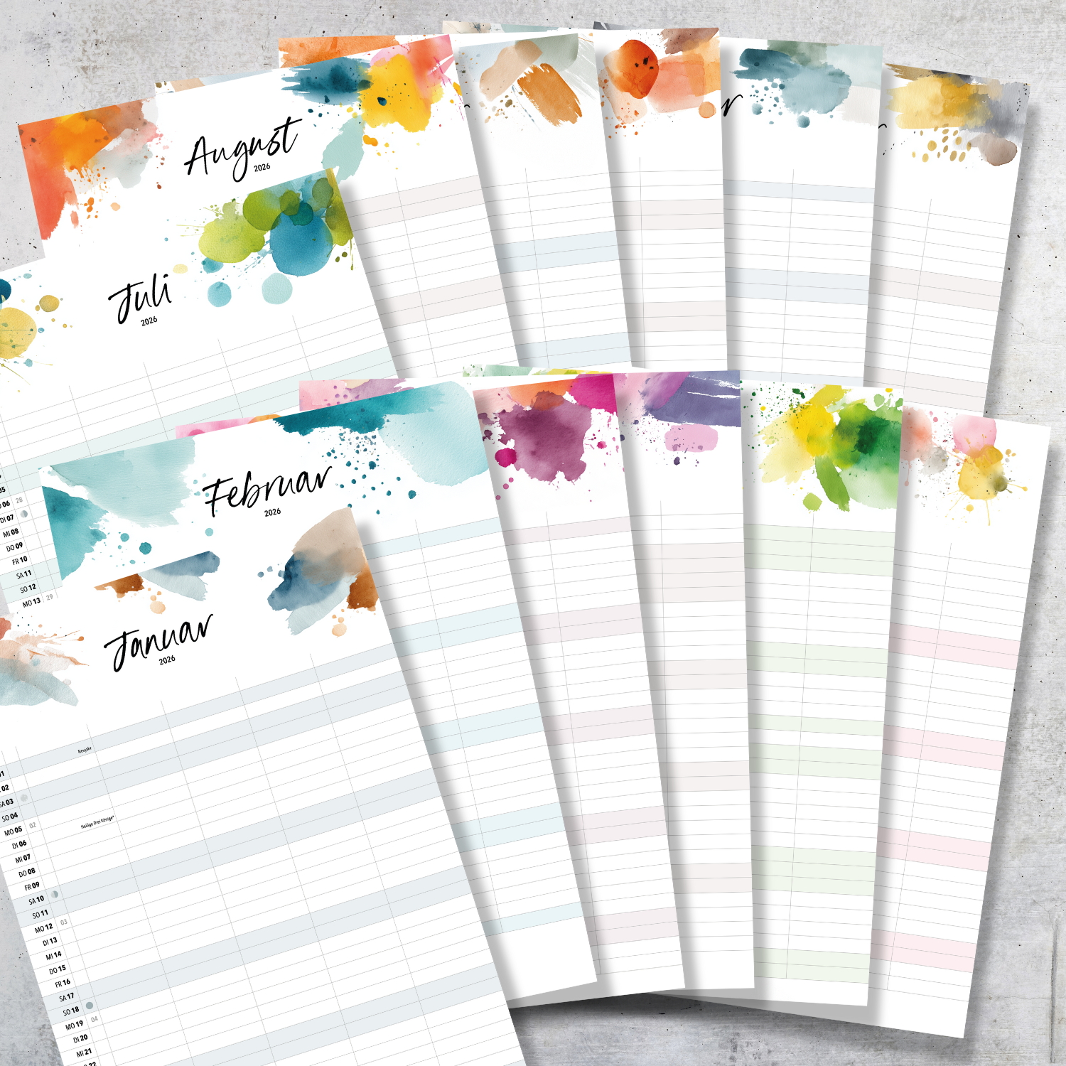 A3 Familienplaner HAPPY SPLASH 5 Spalten 2026 Kunst