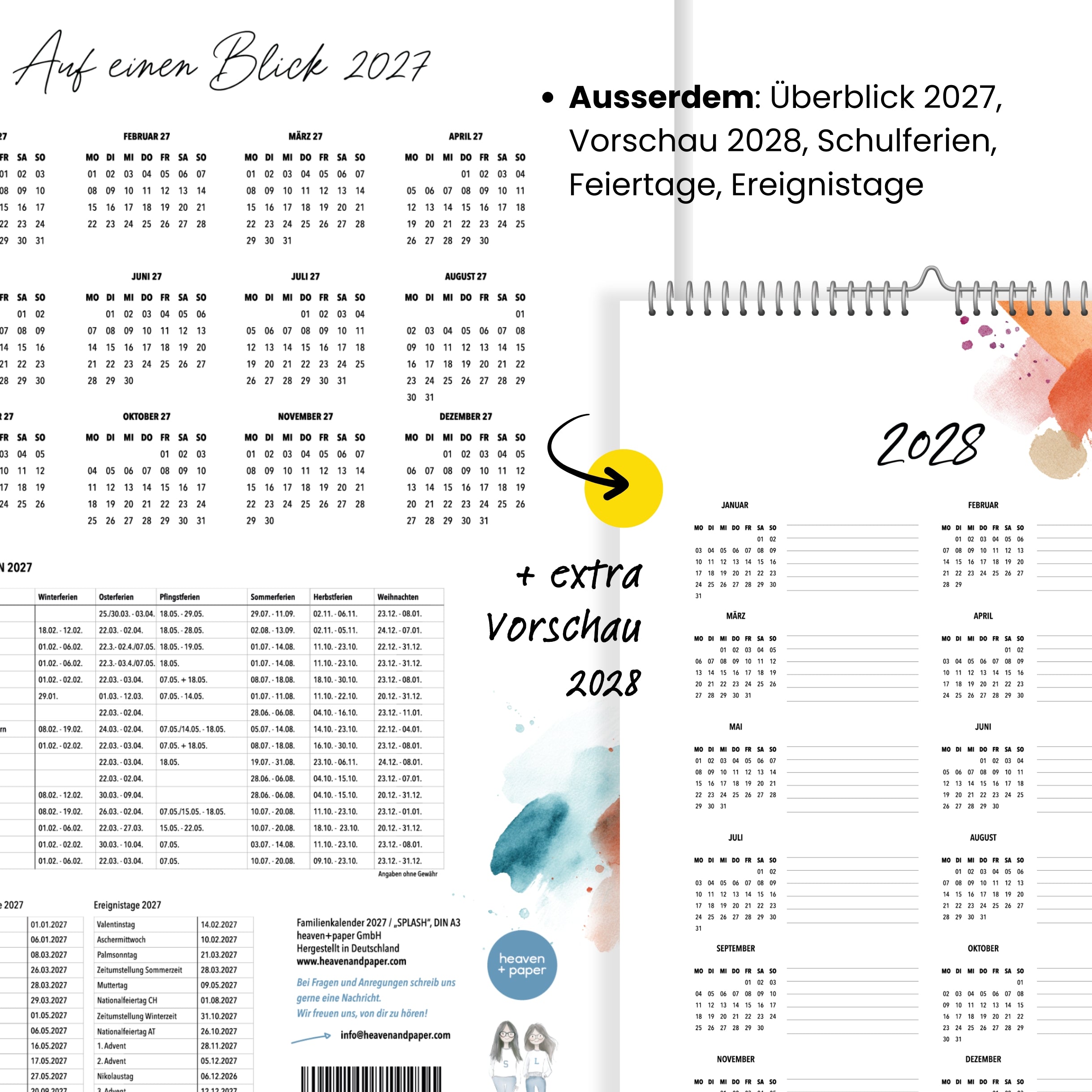 A3 Familienplaner Splash 5 Spalten 2027 Kunstkalender