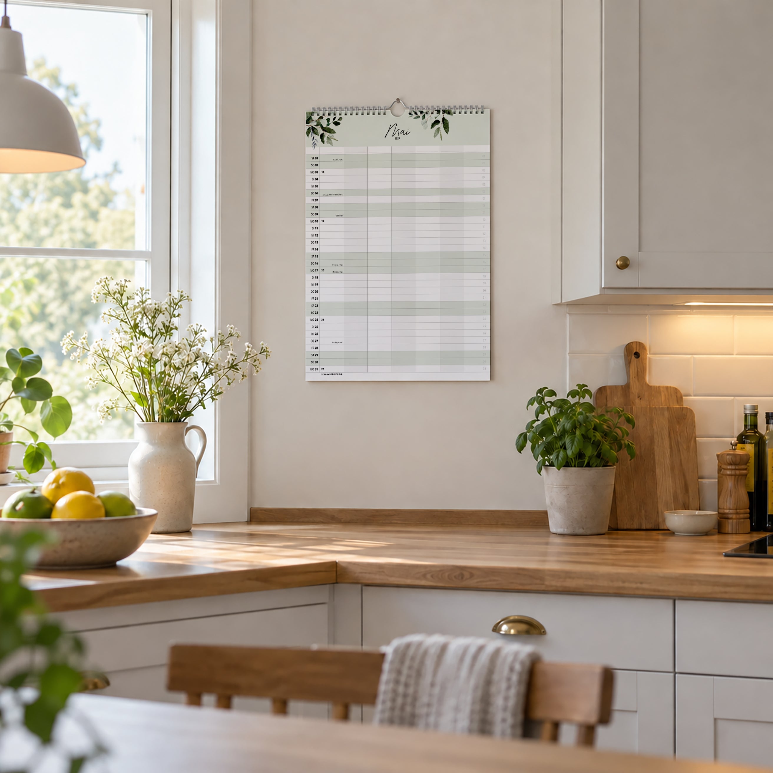 Familienkalender 7 Spalten XXL Green 2027 Botanisch