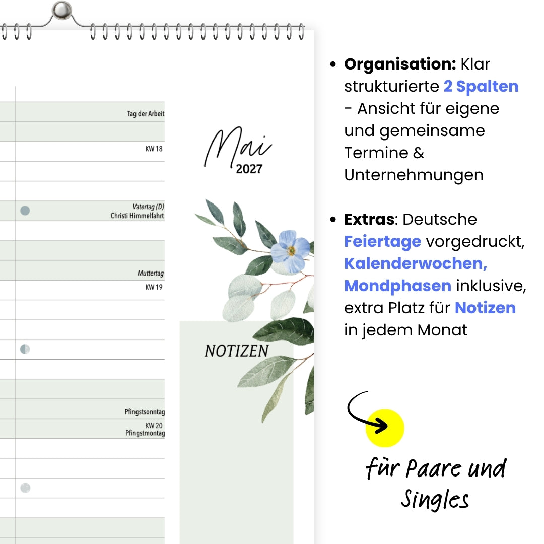 Wandkalender 2 Spalten A4 Green 2027