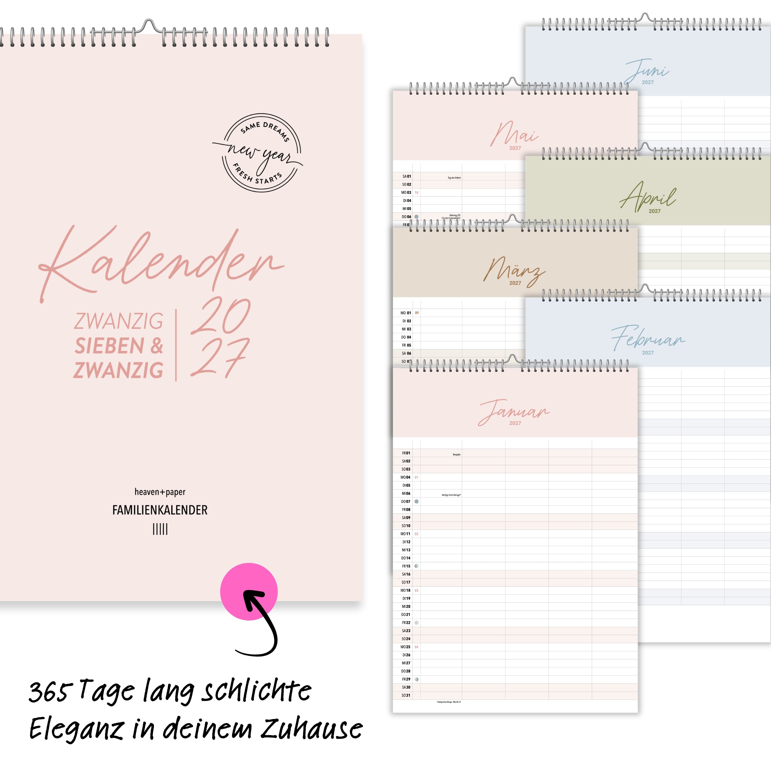 A3 Familienplaner Cozy 5 Spalten 2027 minimalistisch