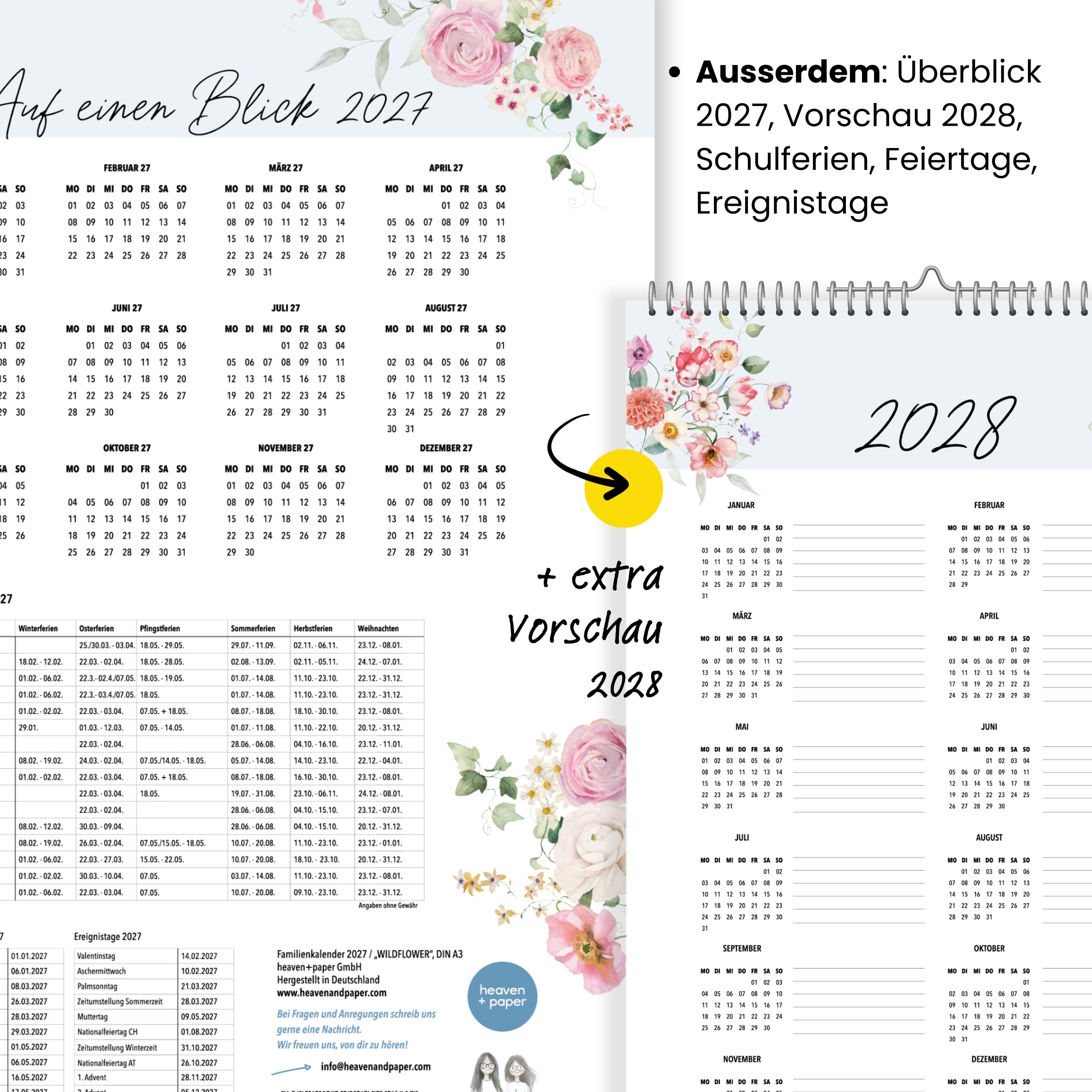 A3 Familienplaner Wildblumen 5 Spalten 2027