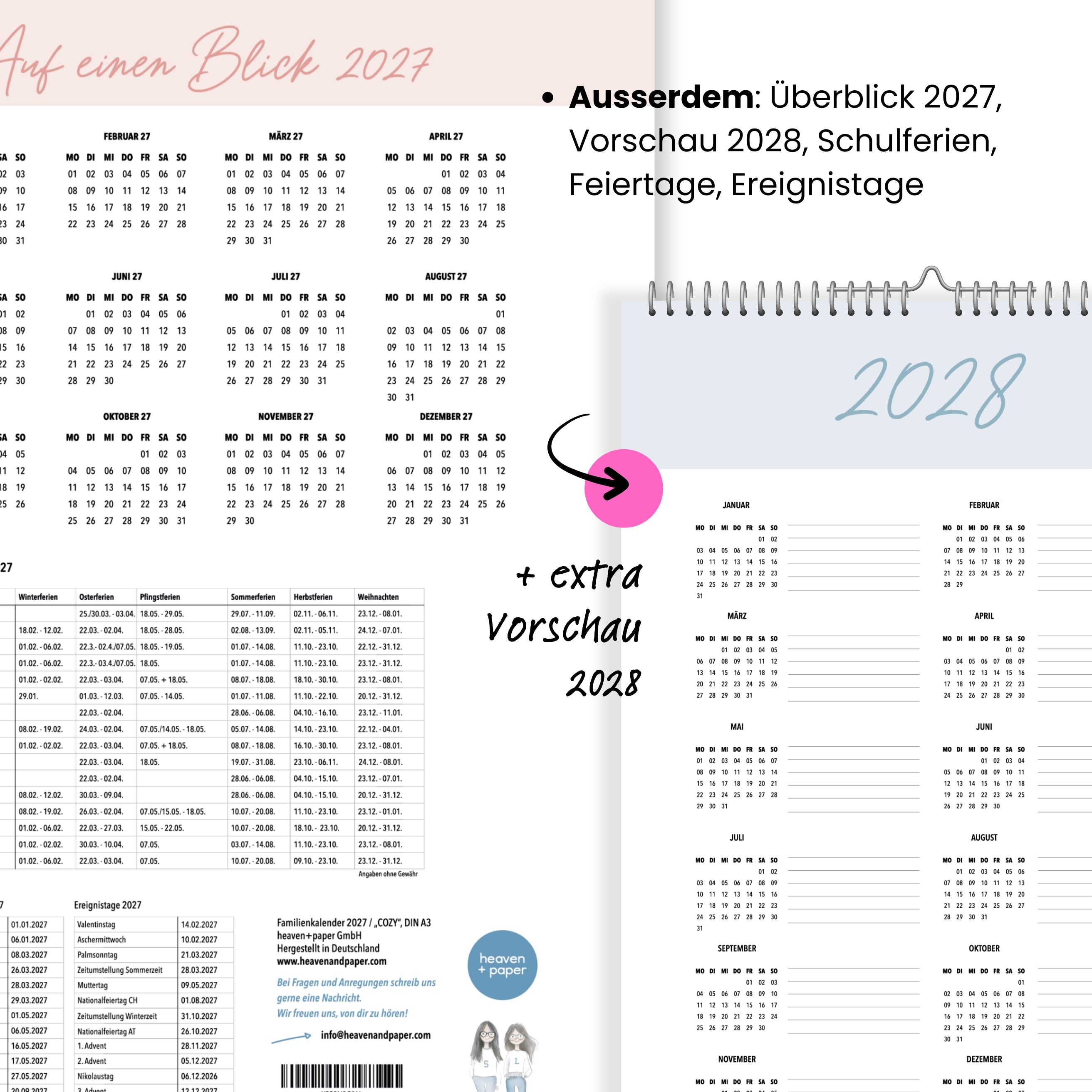 A3 Familienplaner Cozy 5 Spalten 2027 minimalistisch