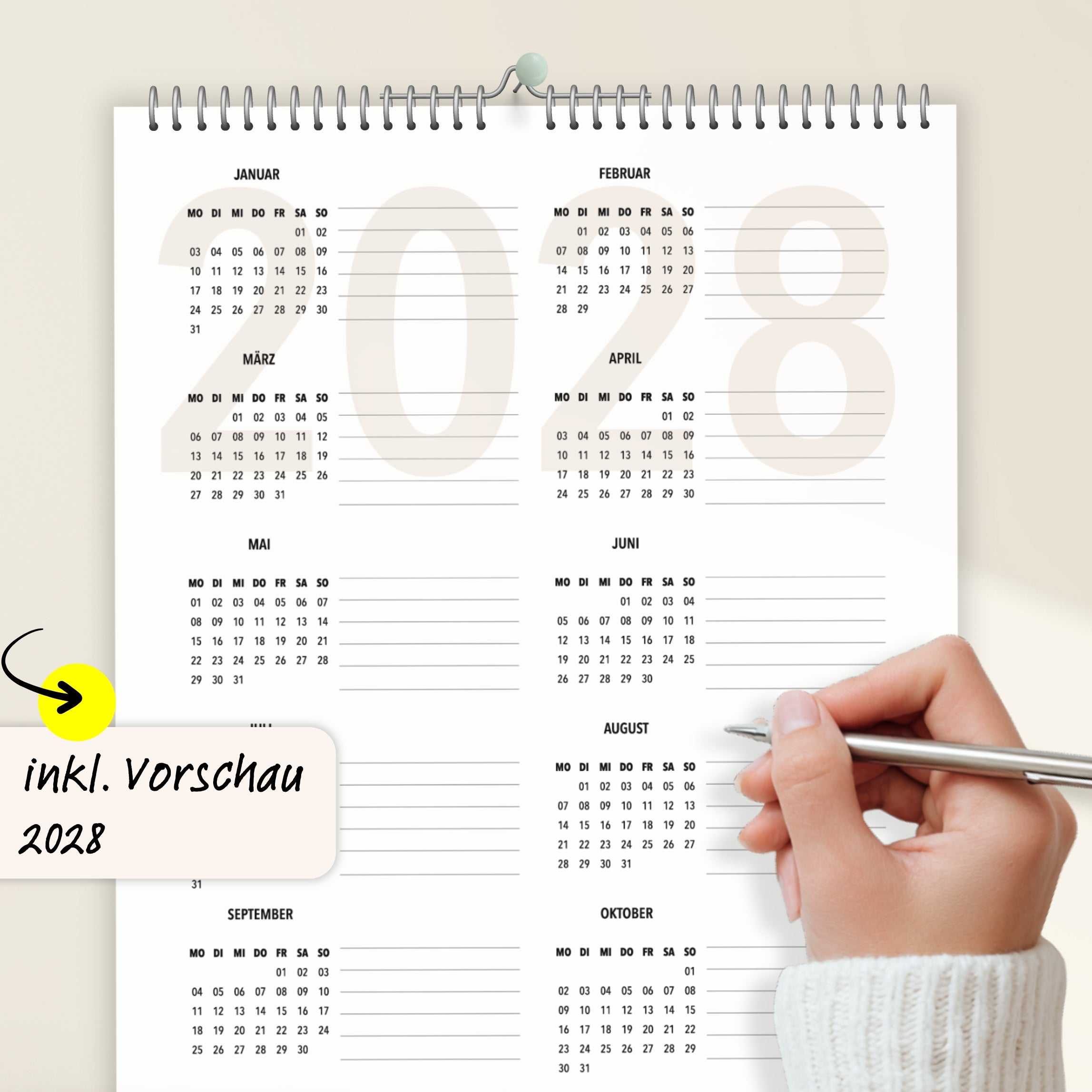Wandkalender 2 Spalten A4 COZY 2027