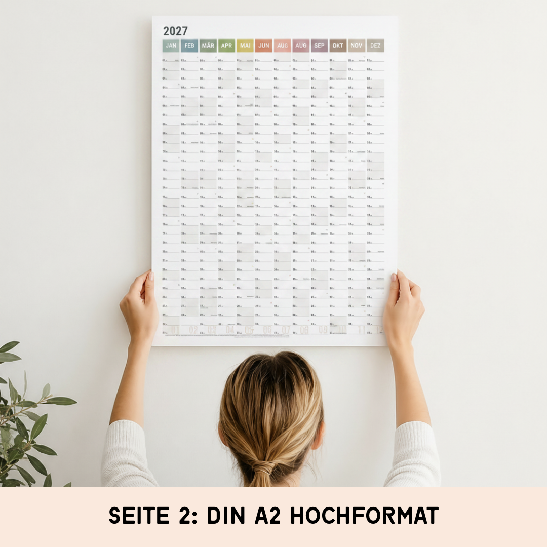 A2 Wandplaner 2027 gerollt Natural Querformat/Hochformat