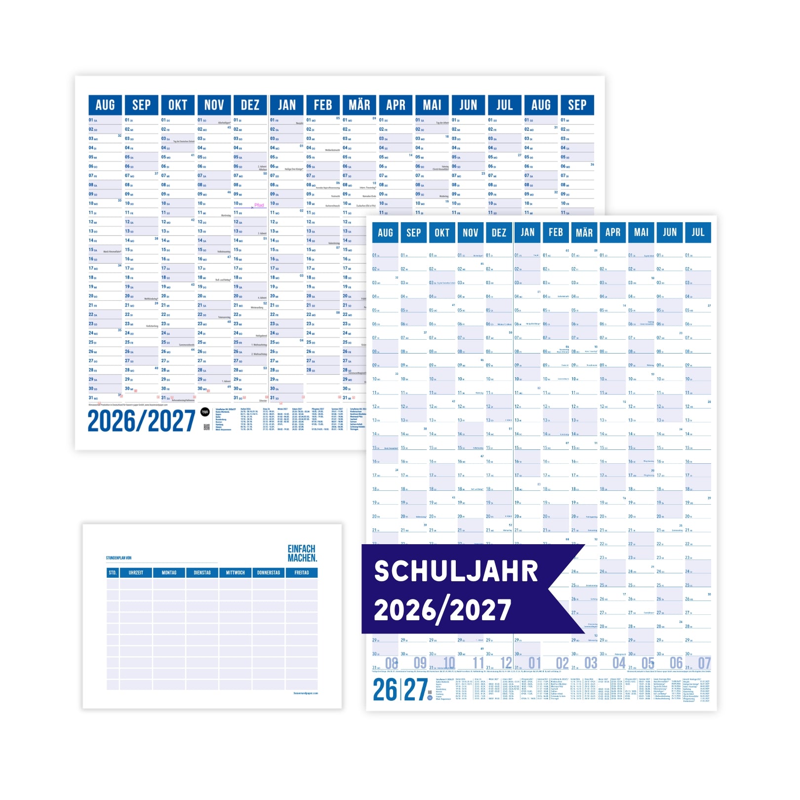 Schuljahresplaner 2026/2027 A2 Blau – inkl. Stundenplan