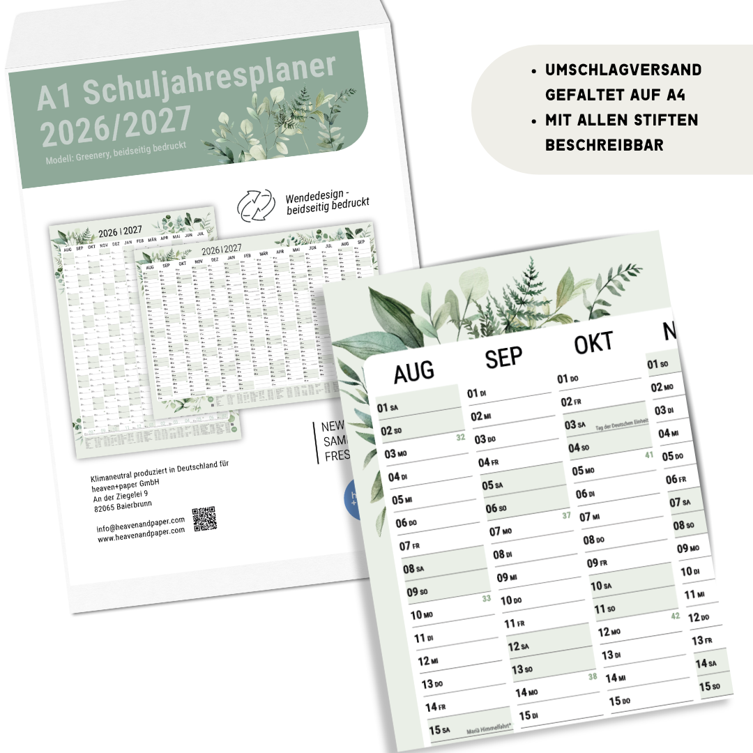 Schuljahresplaner 2026/2027 A1 Greenery – Wandkalender botanisch